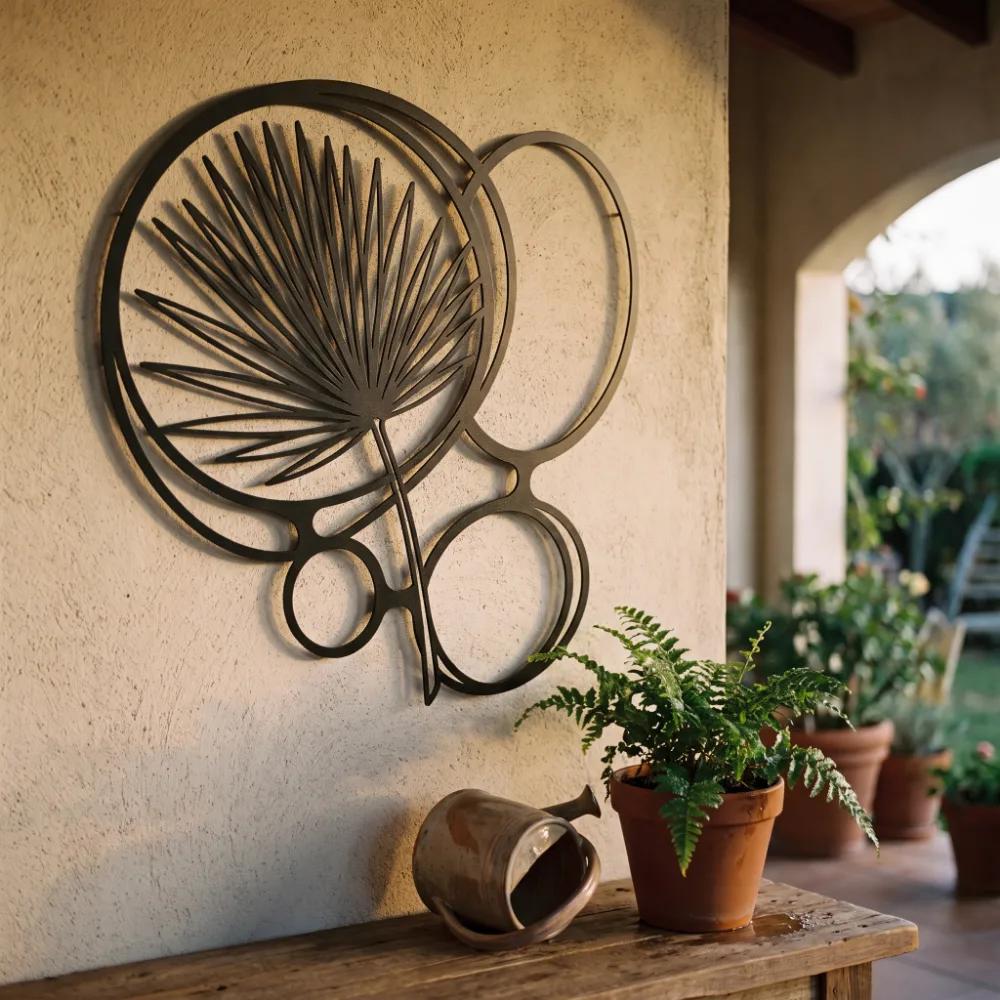 Palm Leaf Metal Boho Wall Art – Desert Fan, Coastal Living Room Decor — 6