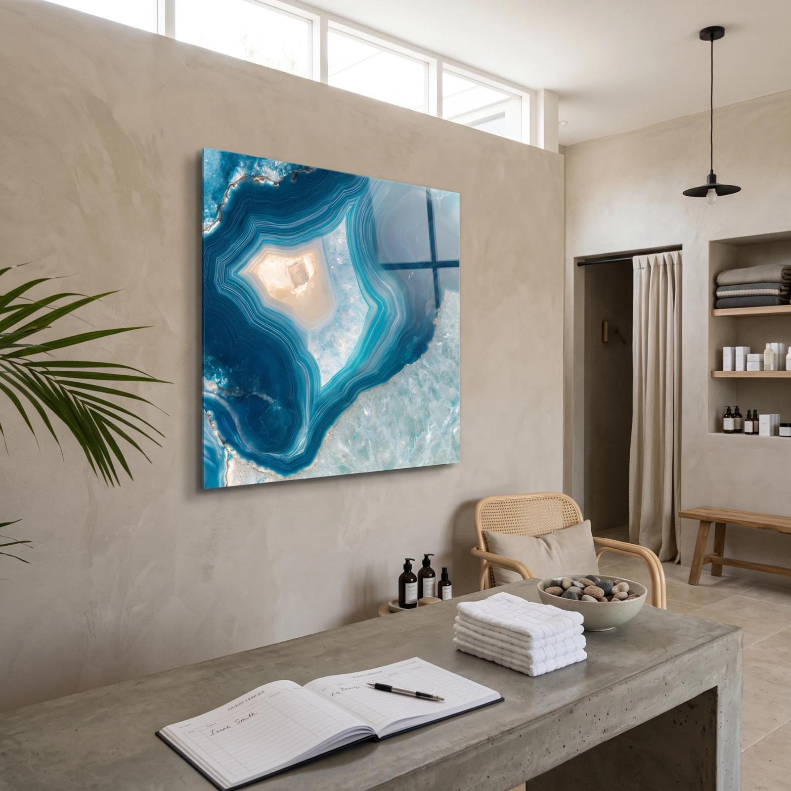 Blue Agate Wall Art Crystal Geode Abstract Glass Wall Art — 2