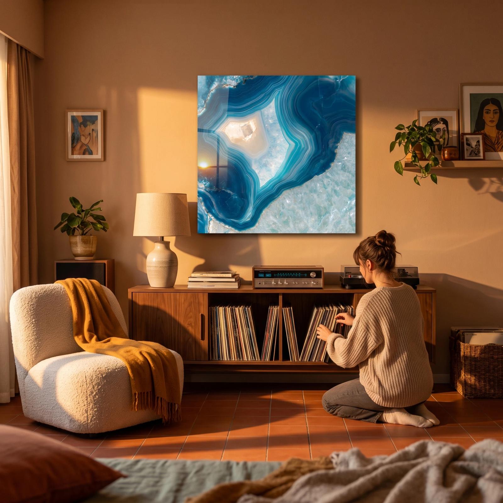 Blue Agate Wall Art Crystal Geode Abstract Glass Wall Art — 3