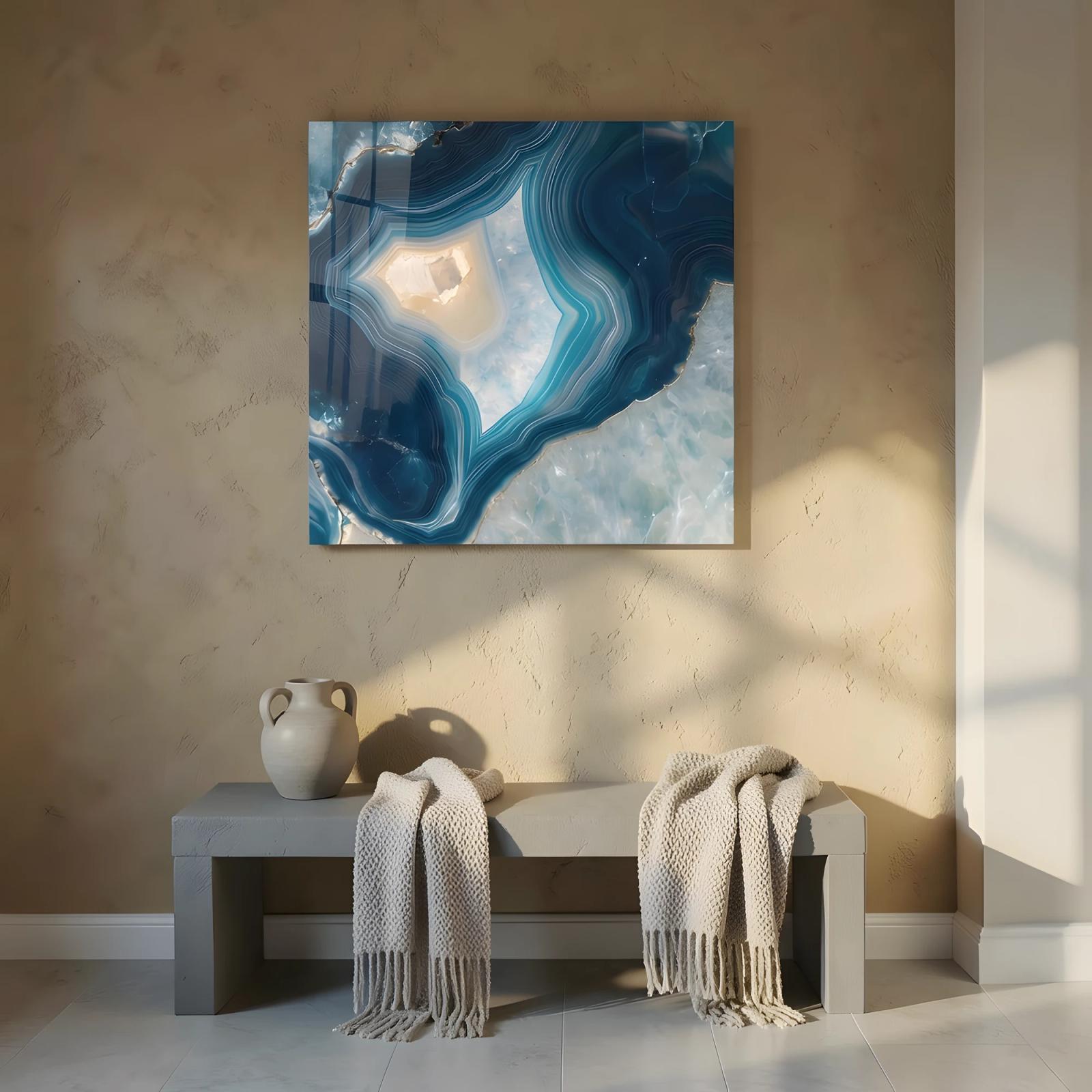Blue Agate Wall Art Crystal Geode Abstract Glass Wall Art — 4