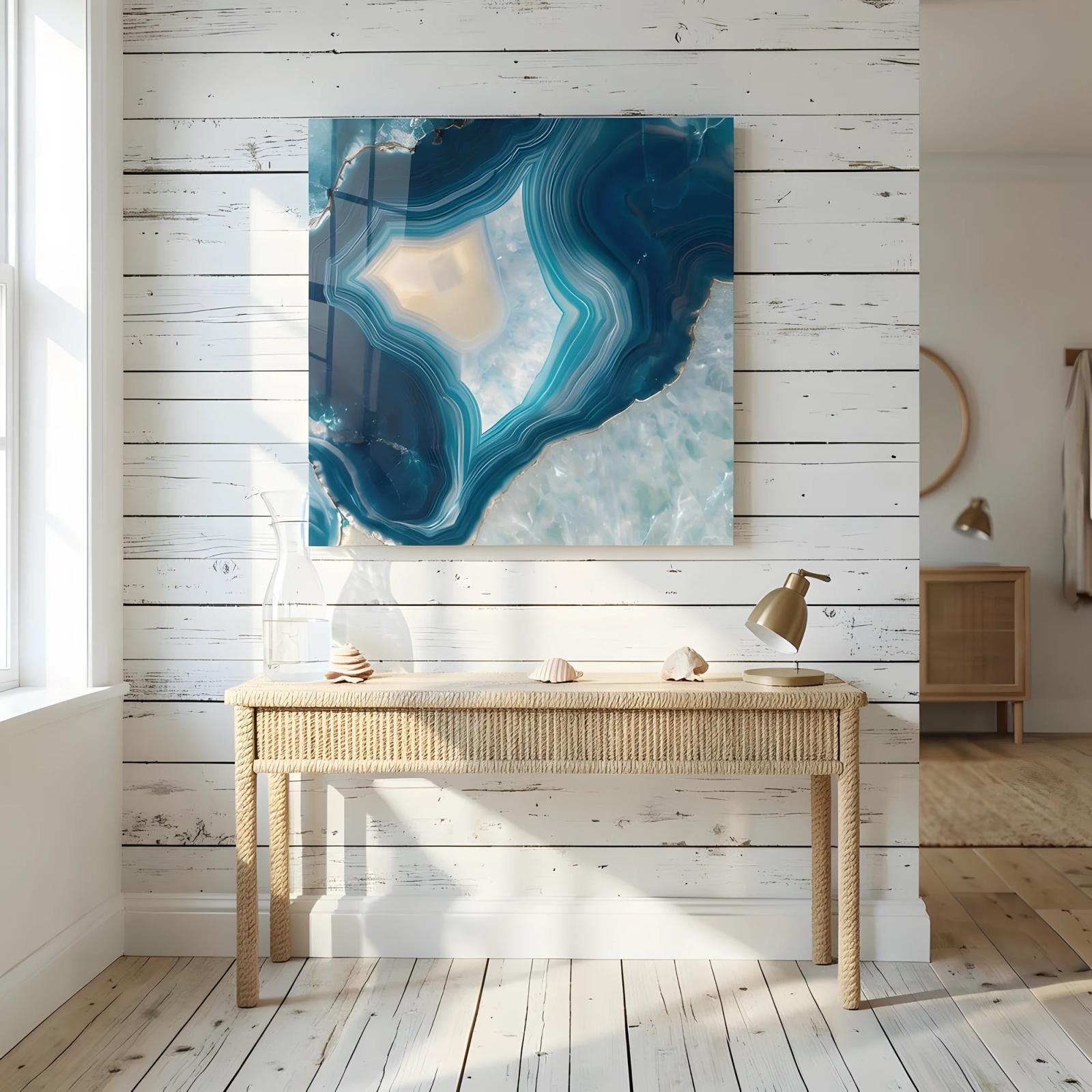 Blue Agate Wall Art Crystal Geode Abstract Glass Wall Art — 5