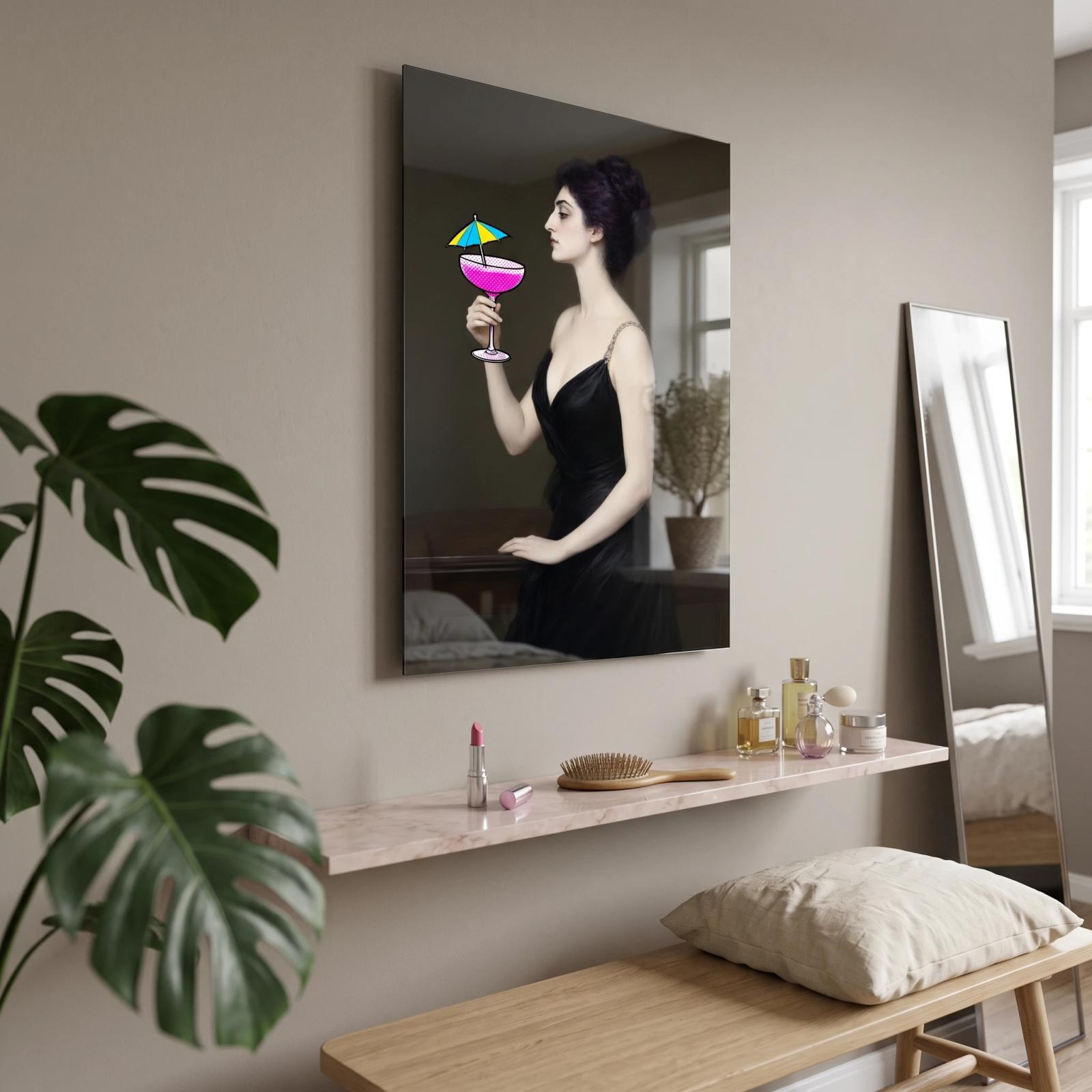 Pop Art Portrait Glass Wall Art Cocktail Woman Glass Wall Decor — 2