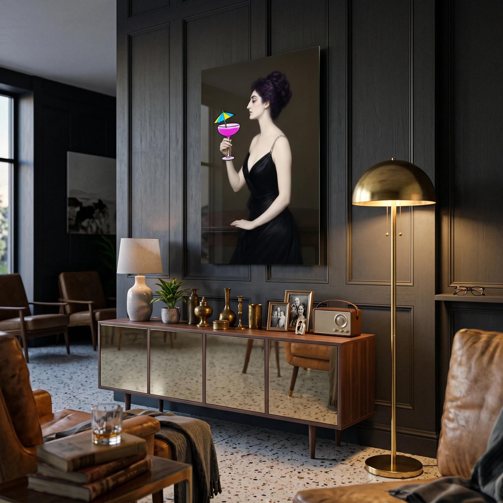 Pop Art Portrait Glass Wall Art Cocktail Woman Glass Wall Decor — 3