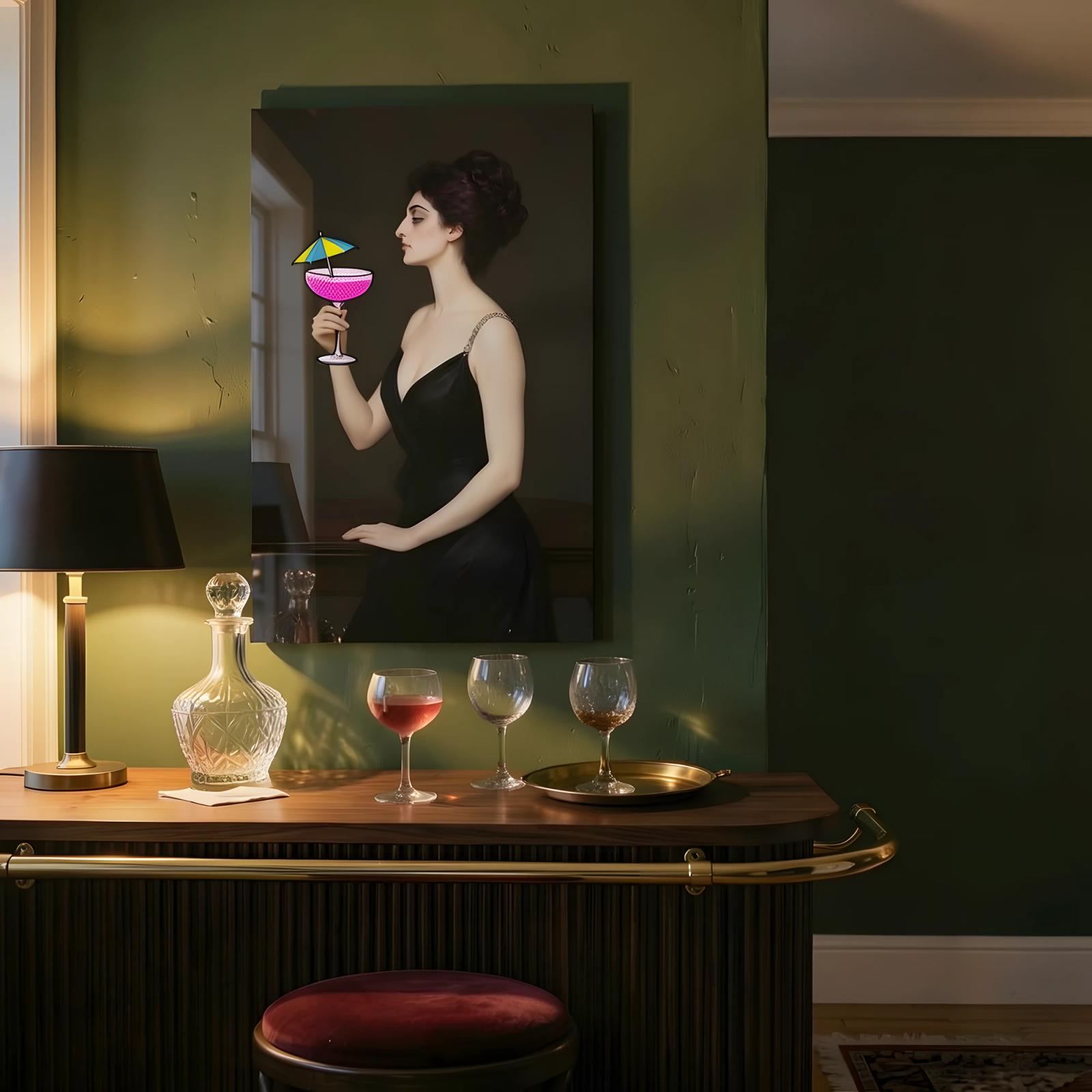 Pop Art Portrait Glass Wall Art Cocktail Woman Glass Wall Decor — 4