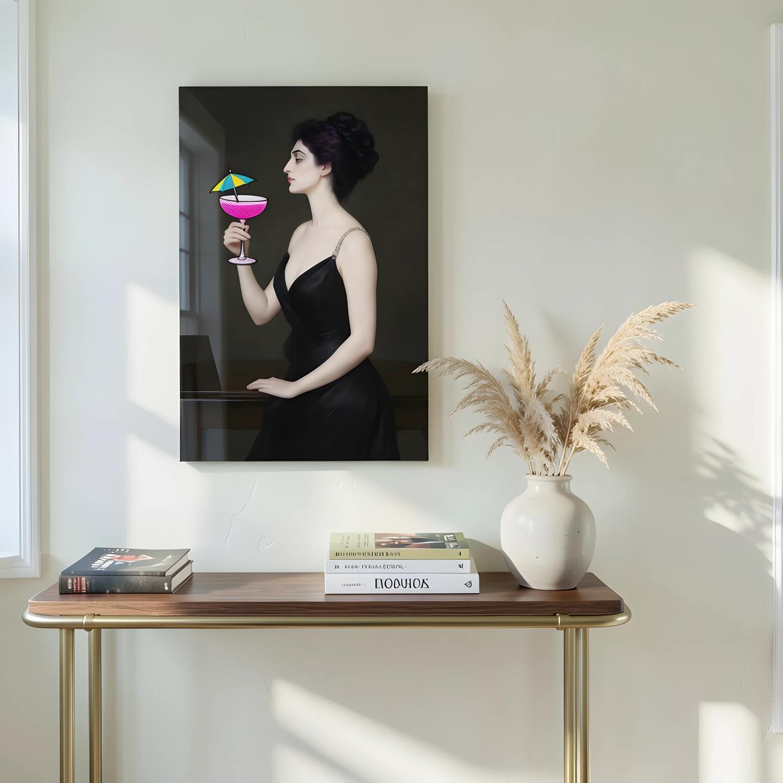 Pop Art Portrait Glass Wall Art Cocktail Woman Glass Wall Decor — 5
