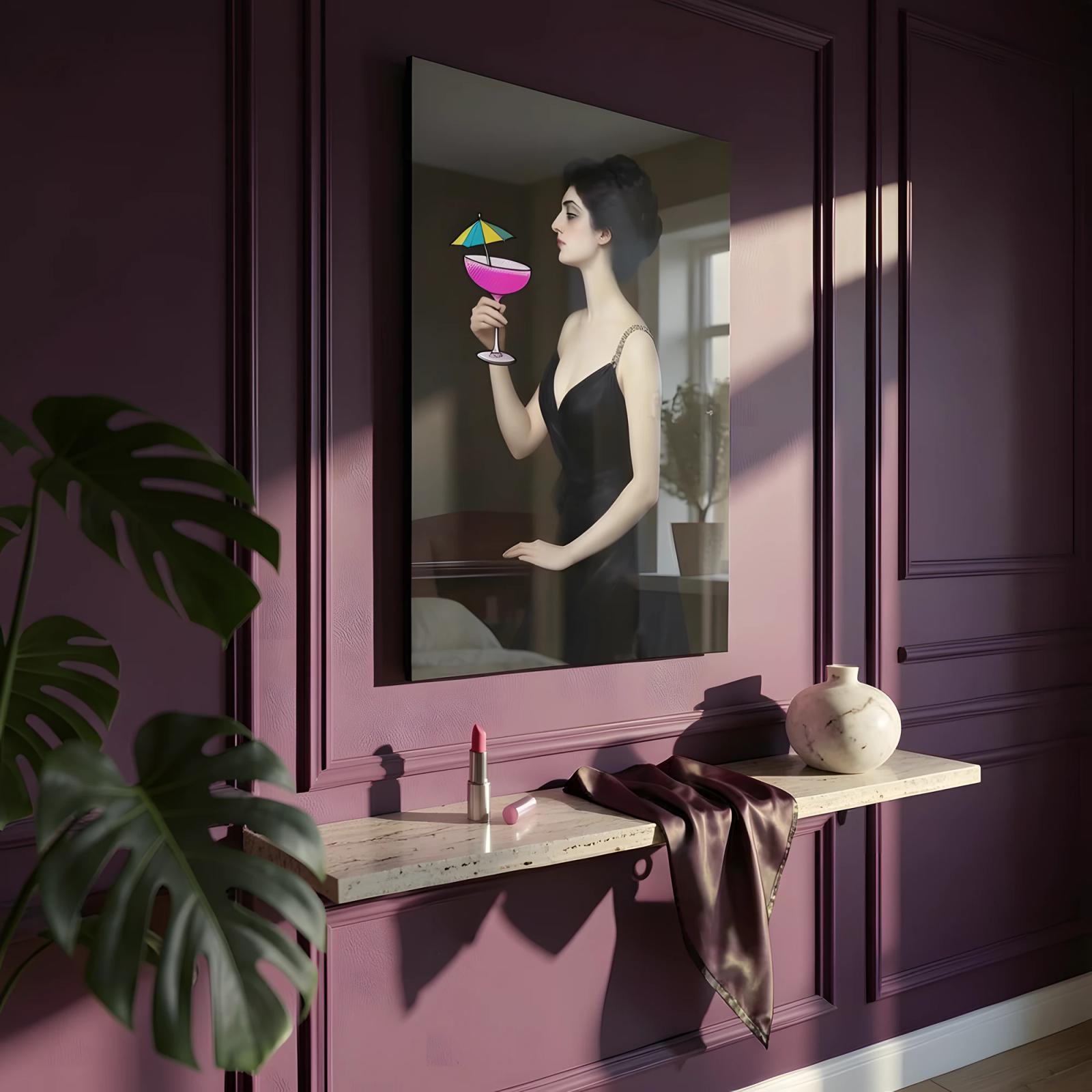 Pop Art Portrait Glass Wall Art Cocktail Woman Glass Wall Decor — 6