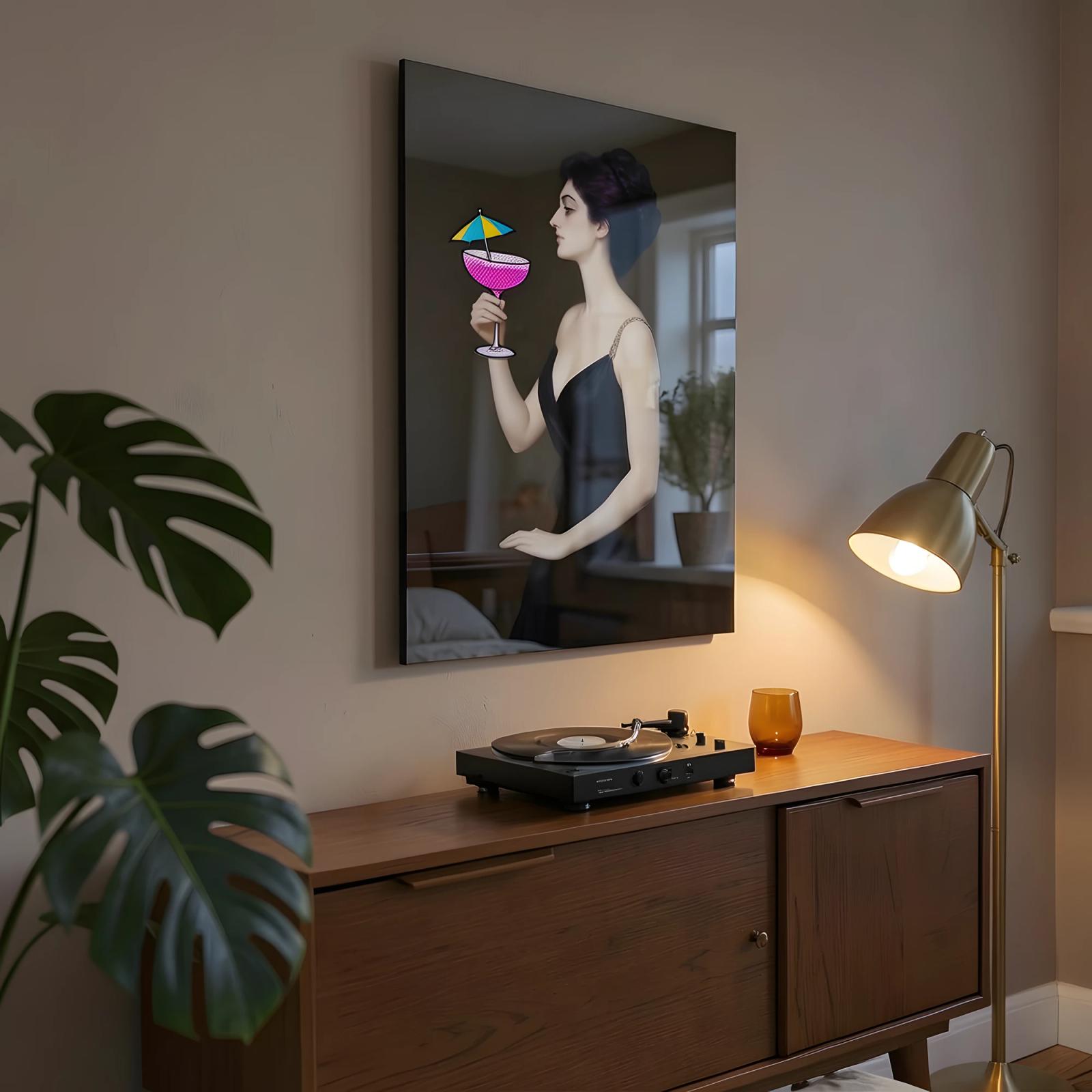 Pop Art Portrait Glass Wall Art Cocktail Woman Glass Wall Decor — 7