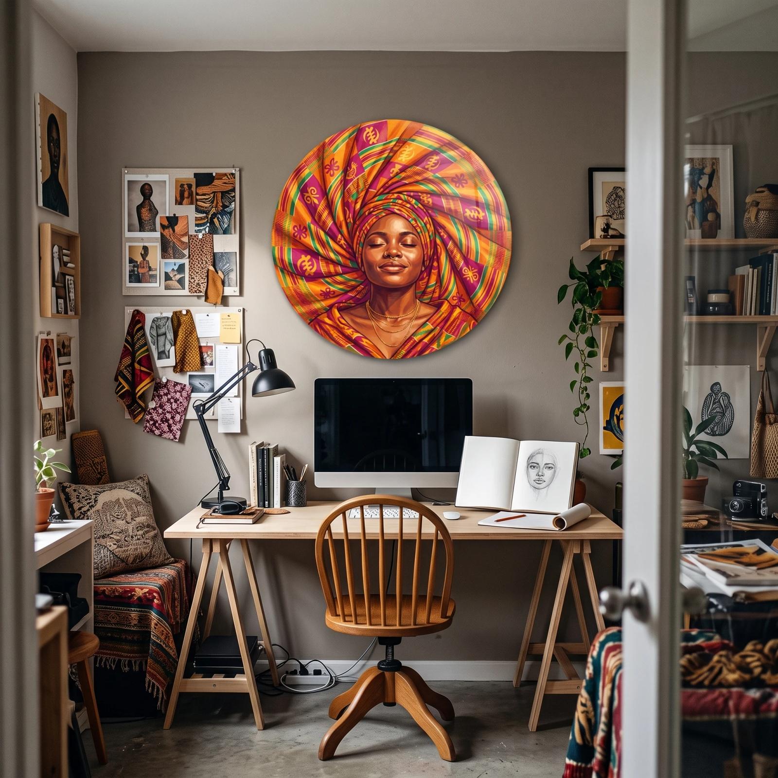 African Woman Portrait Kente Headwrap Glass Wall Art — 5