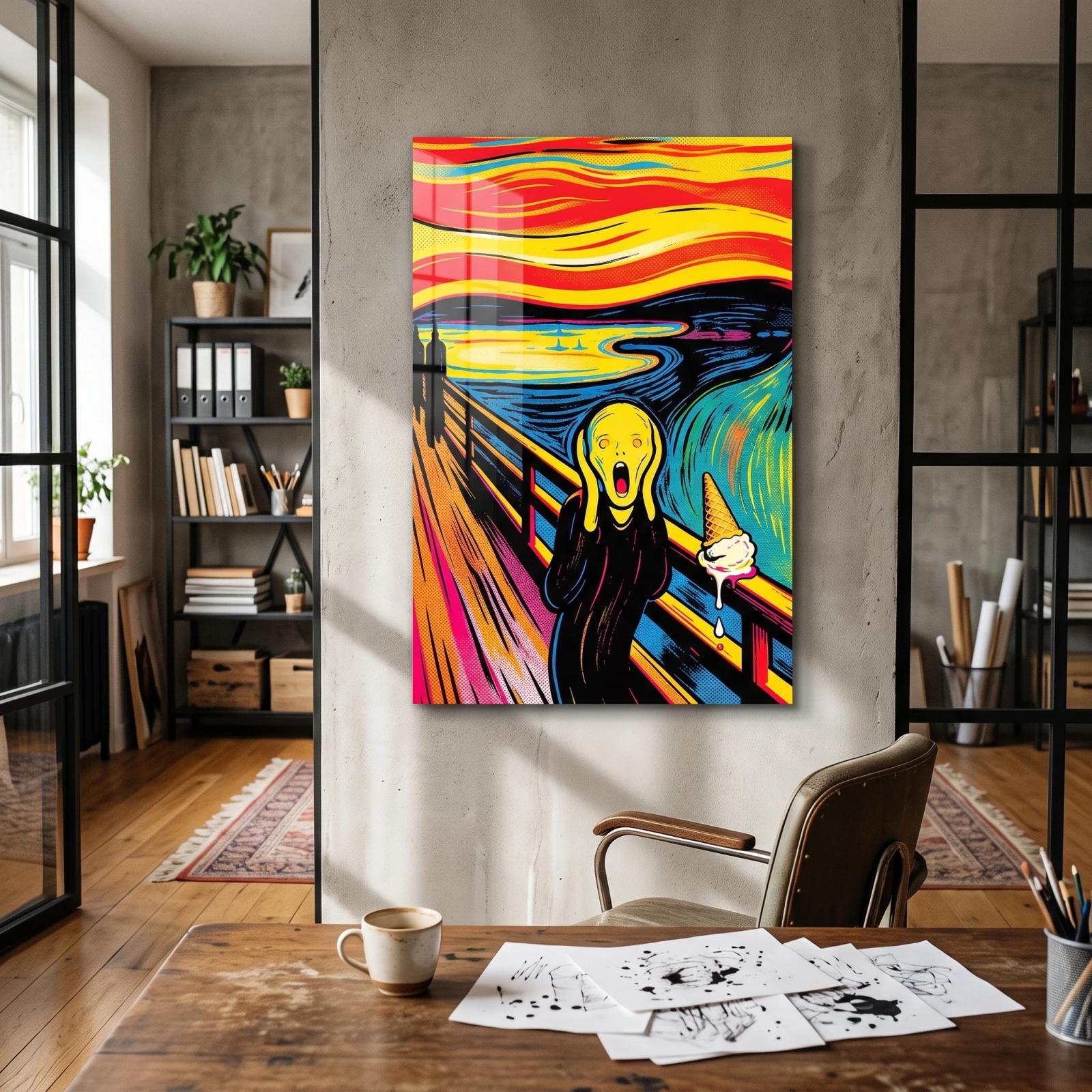 Pop Art Scream Ice Cream Colorful Comic Glass Wall Art