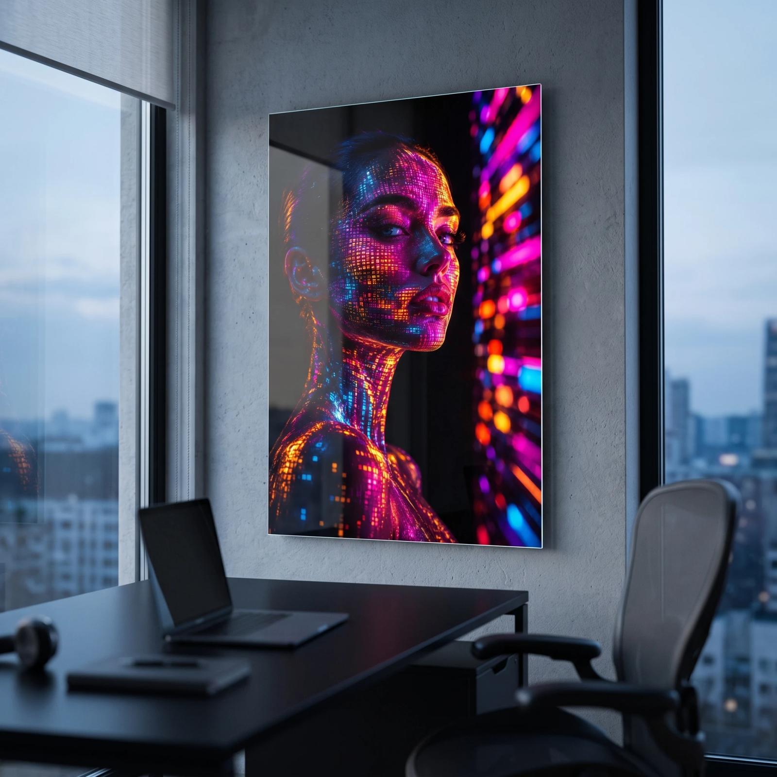 Neon Portrait Glass Wall Art Digital Woman | Glass Wall Art — 3