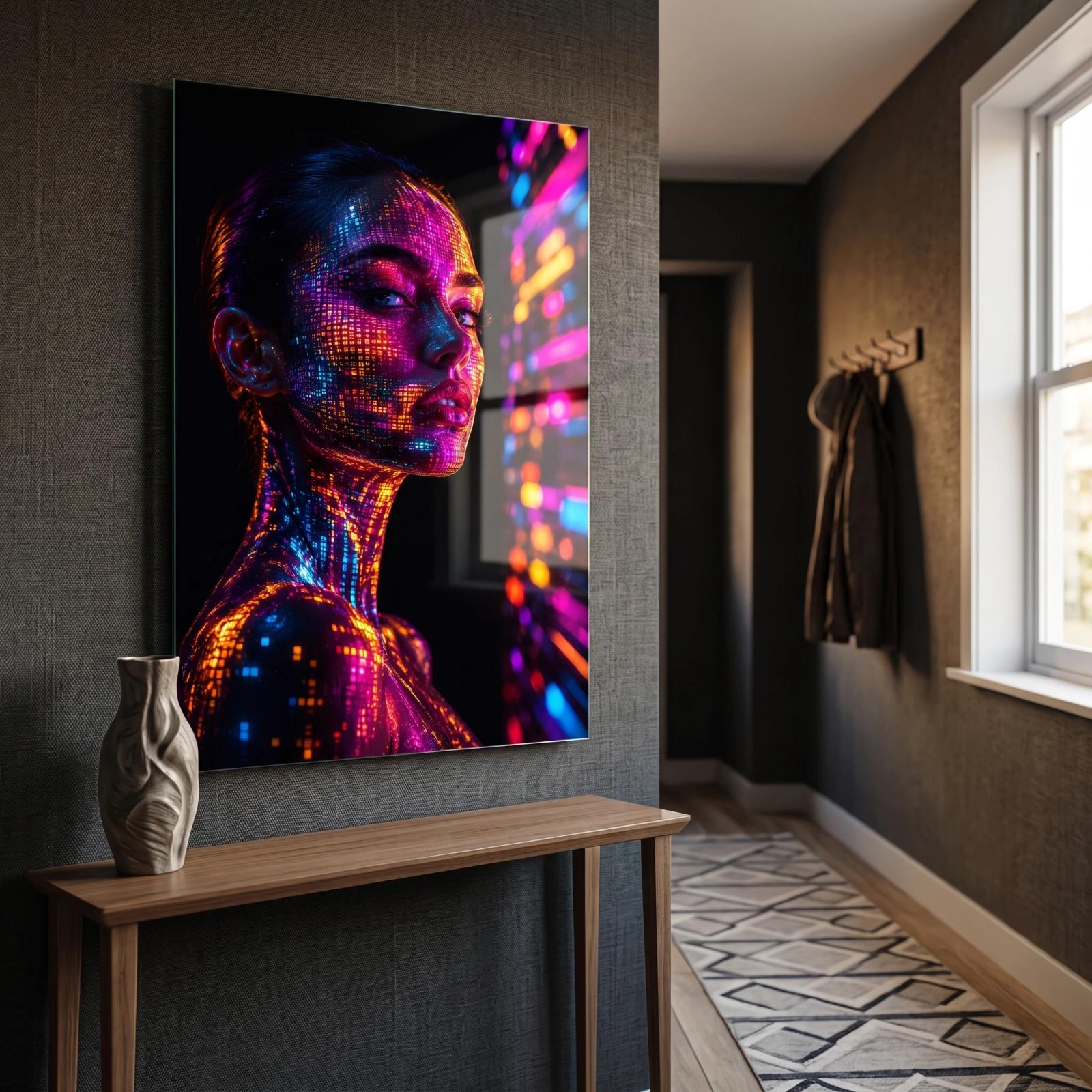 Neon Portrait Glass Wall Art Digital Woman | Glass Wall Art — 4