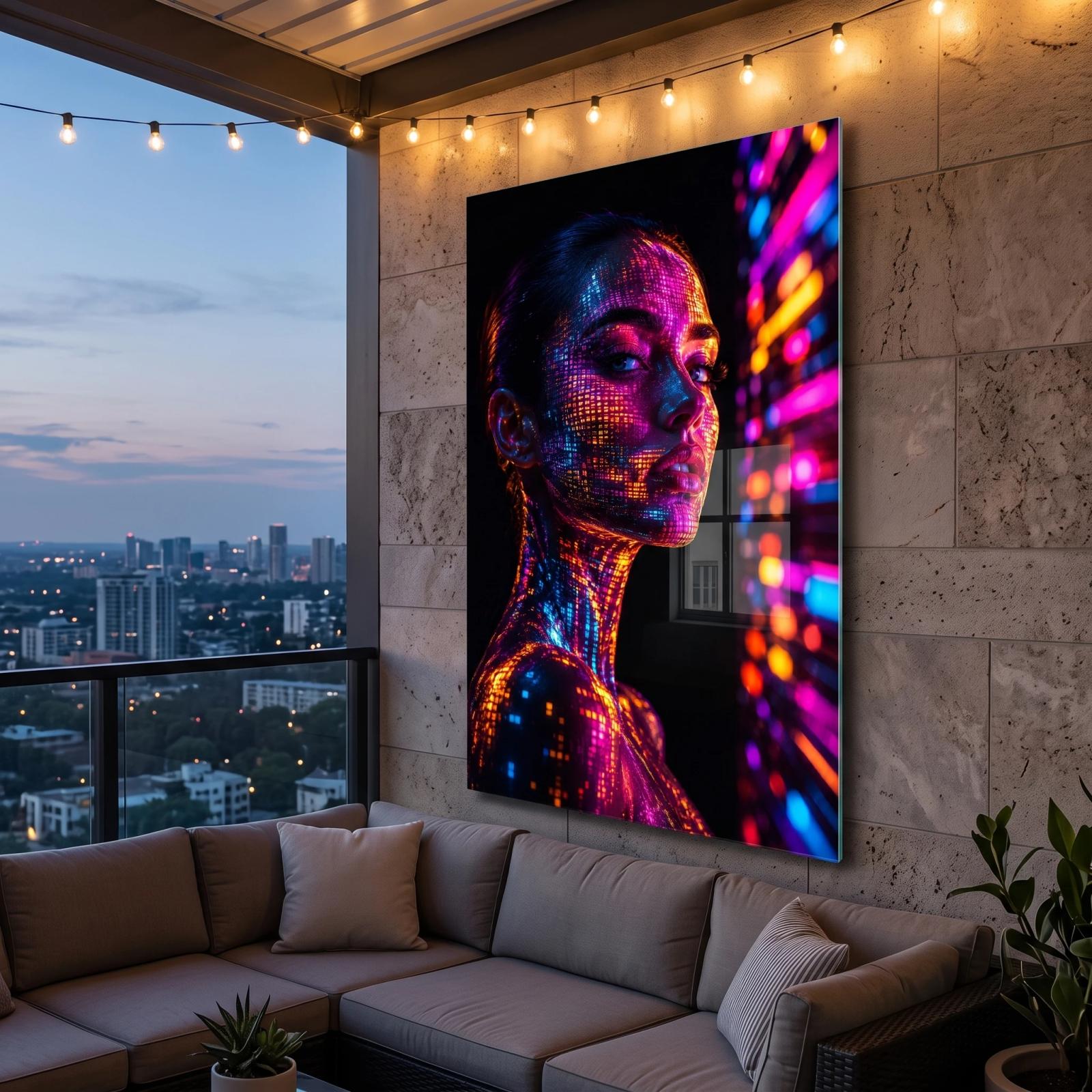 Neon Portrait Glass Wall Art Digital Woman | Glass Wall Art — 5