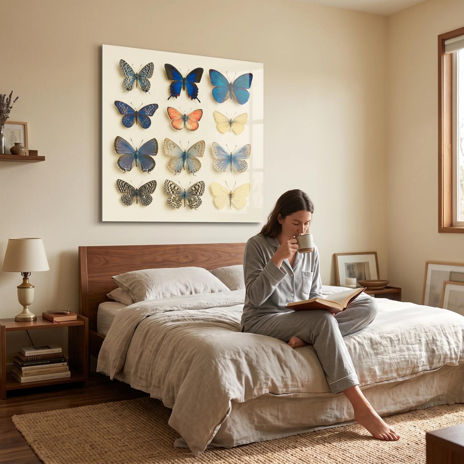 Butterfly Grid Wall Art Vintage Entomology Print | Glass Wall Art