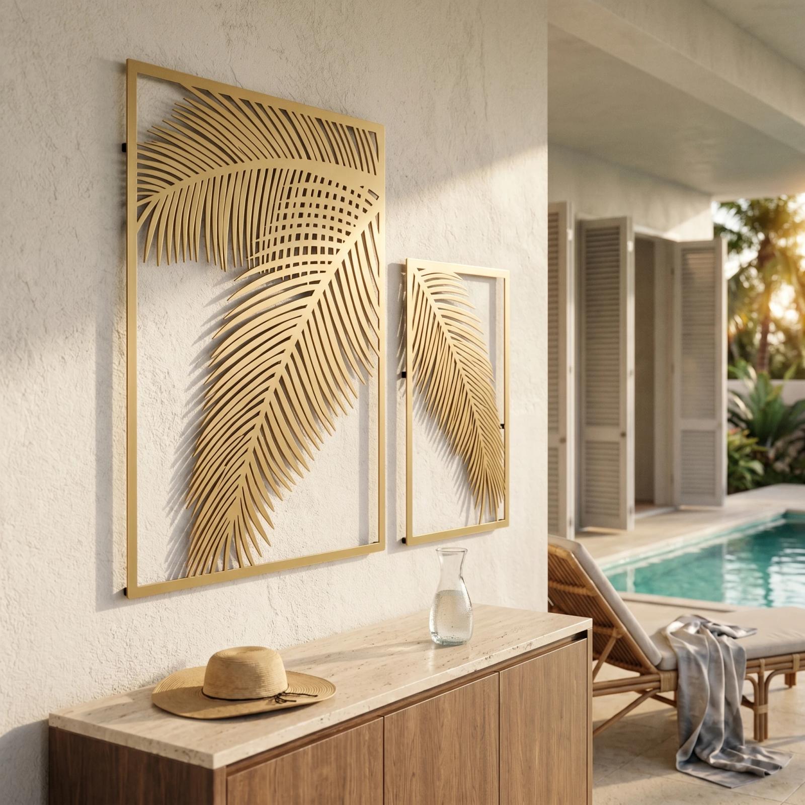 Tropical Palm Leaves Metal Wall Art – Island Fronds, Living Room Decor — 3