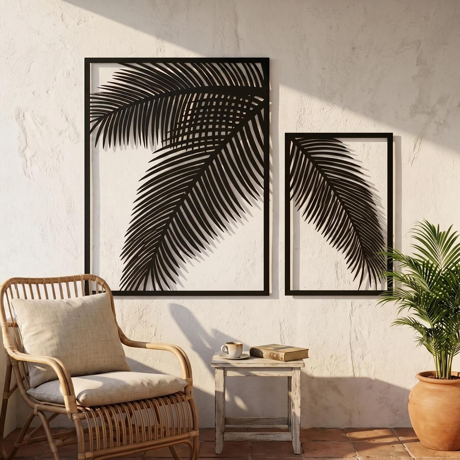 Tropical Palm Leaves Metal Wall Art – Island Fronds, Living Room Decor — 7