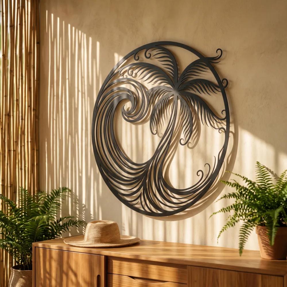 Palm Tree Metal Wall Art – Tidal Palm, Coastal Beach House Decor