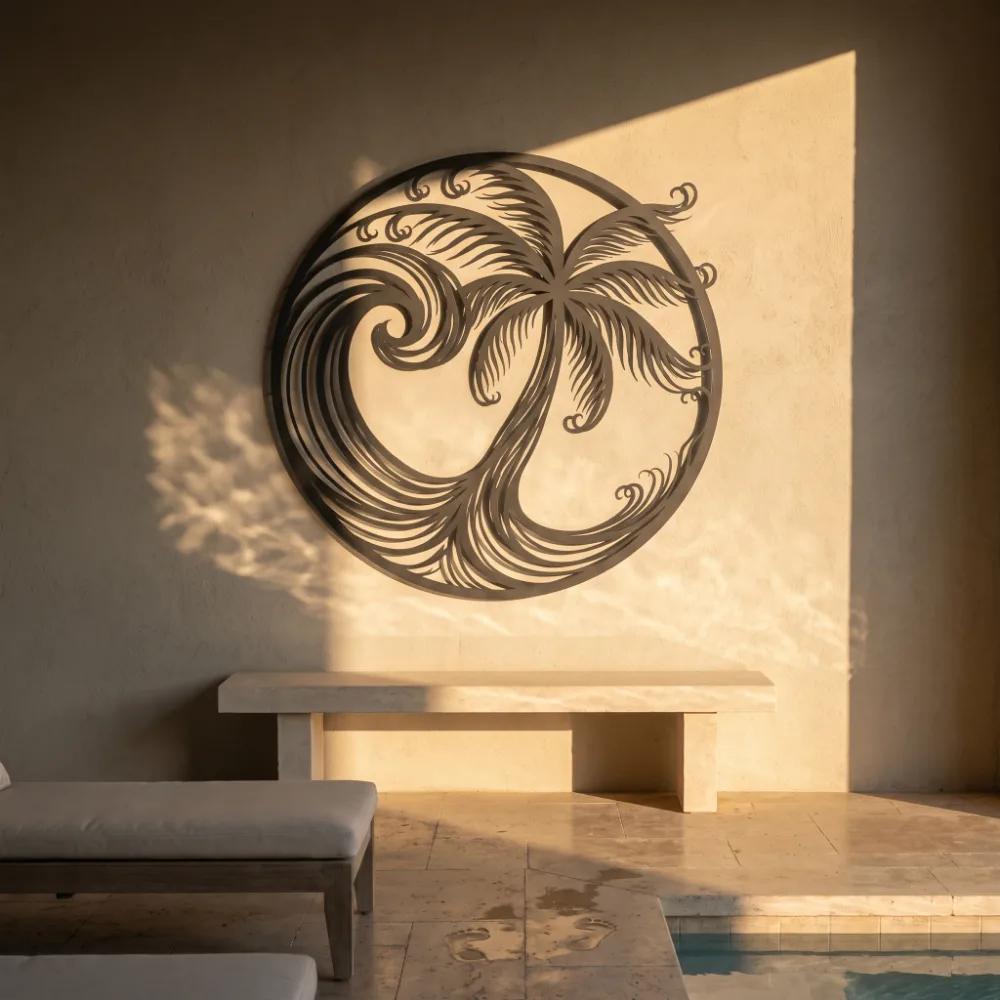 Palm Tree Metal Wall Art – Tidal Palm, Coastal Beach House Decor — 2