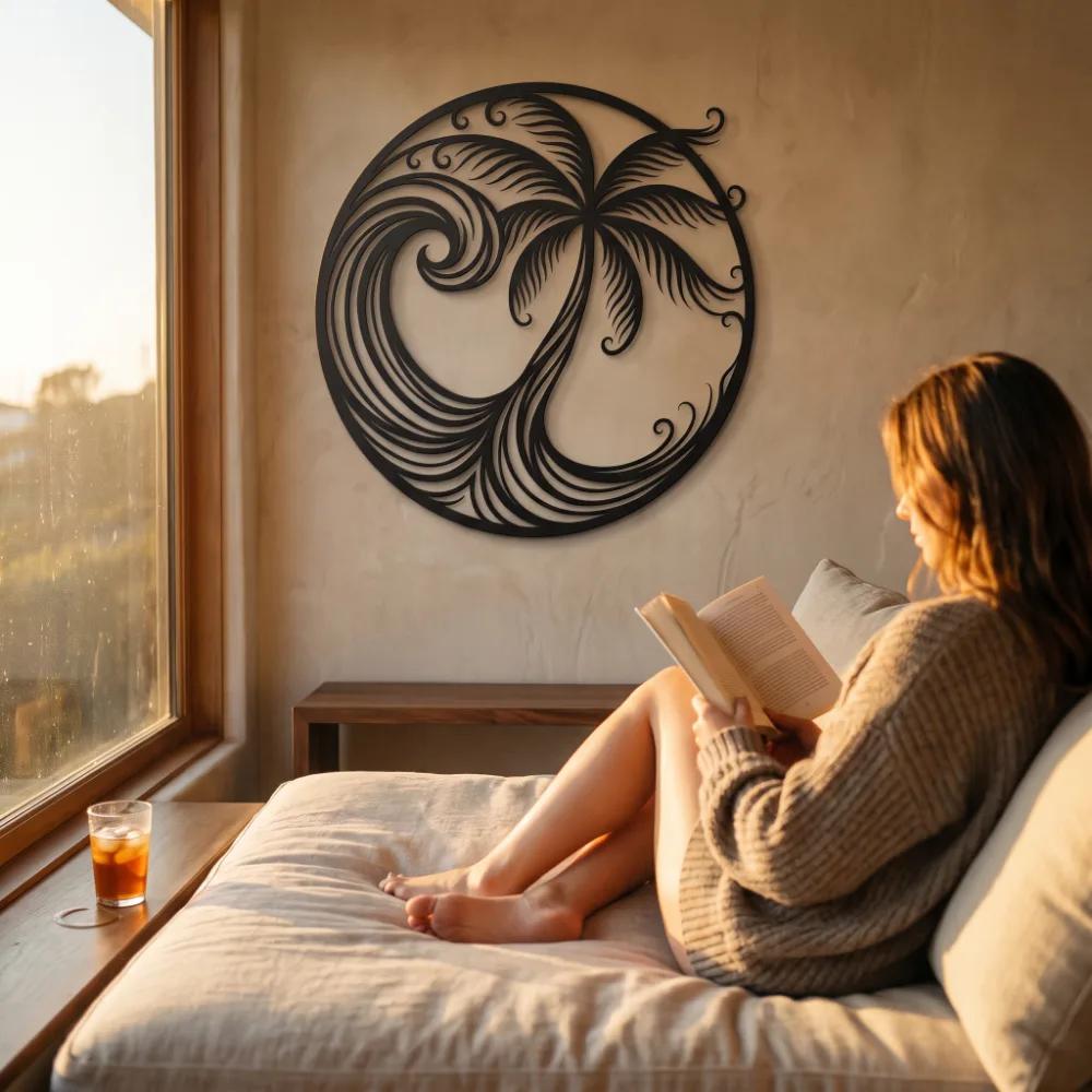 Palm Tree Metal Wall Art – Tidal Palm, Coastal Beach House Decor — 3