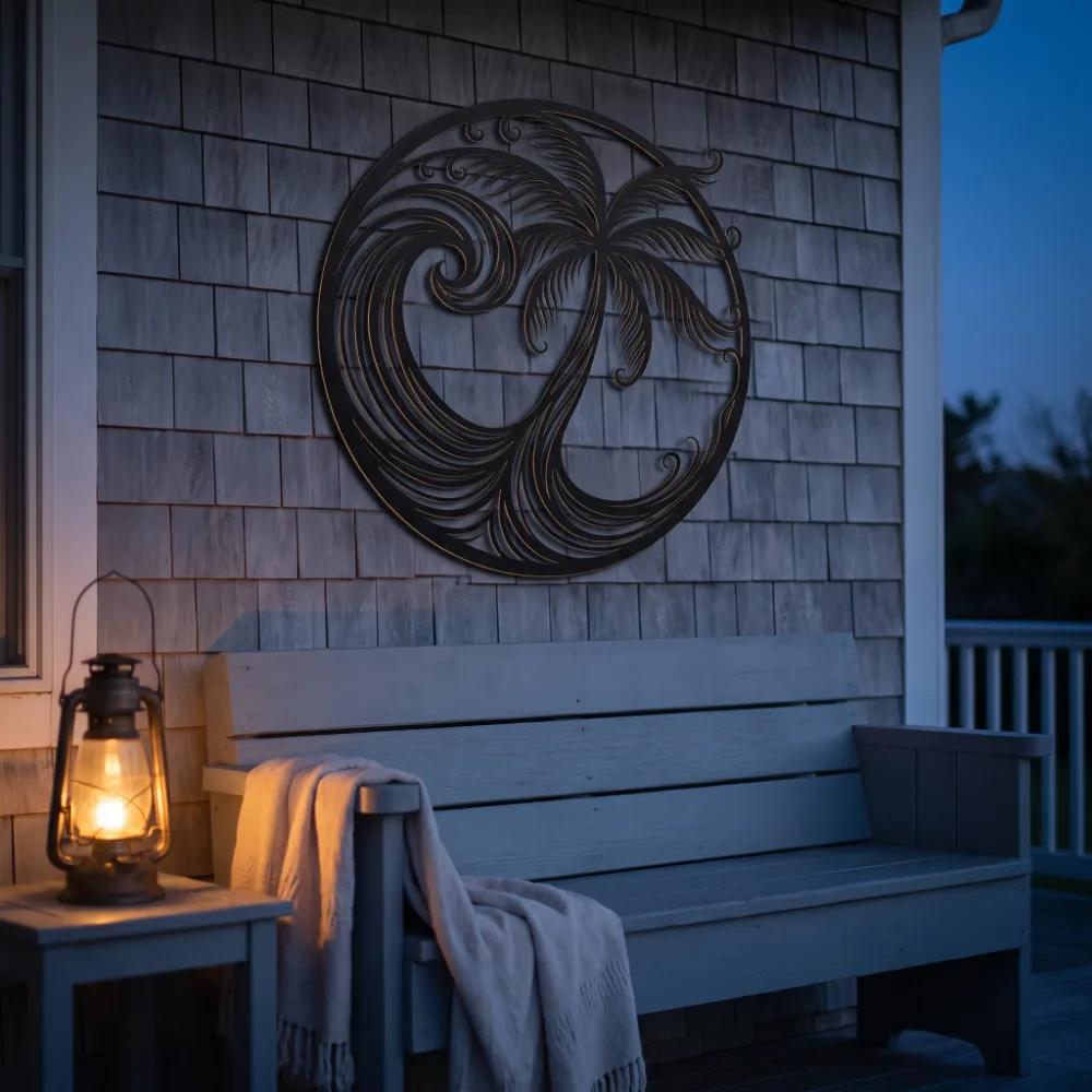 Palm Tree Metal Wall Art – Tidal Palm, Coastal Beach House Decor — 4