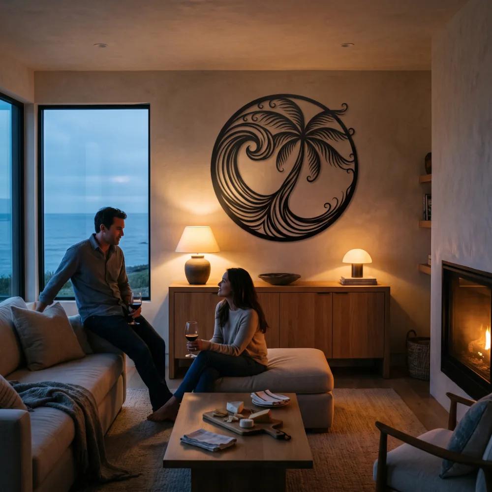 Palm Tree Metal Wall Art – Tidal Palm, Coastal Beach House Decor — 5