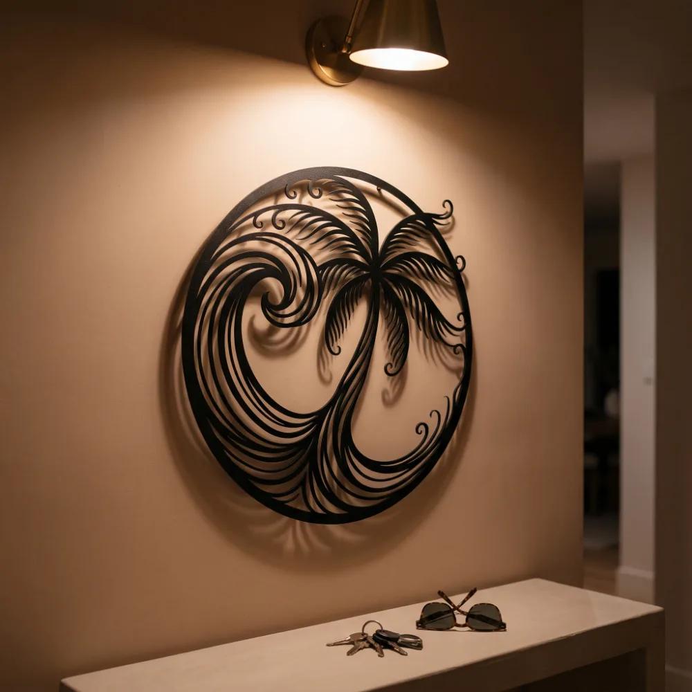 Palm Tree Metal Wall Art – Tidal Palm, Coastal Beach House Decor — 6