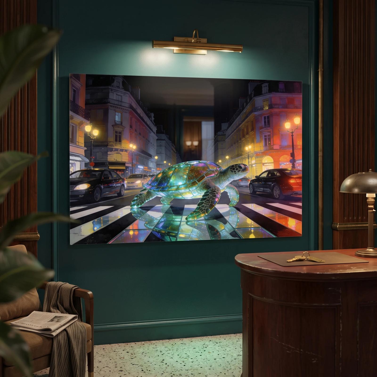 Surreal Sea Turtle City Night Glass Wall Art — 2