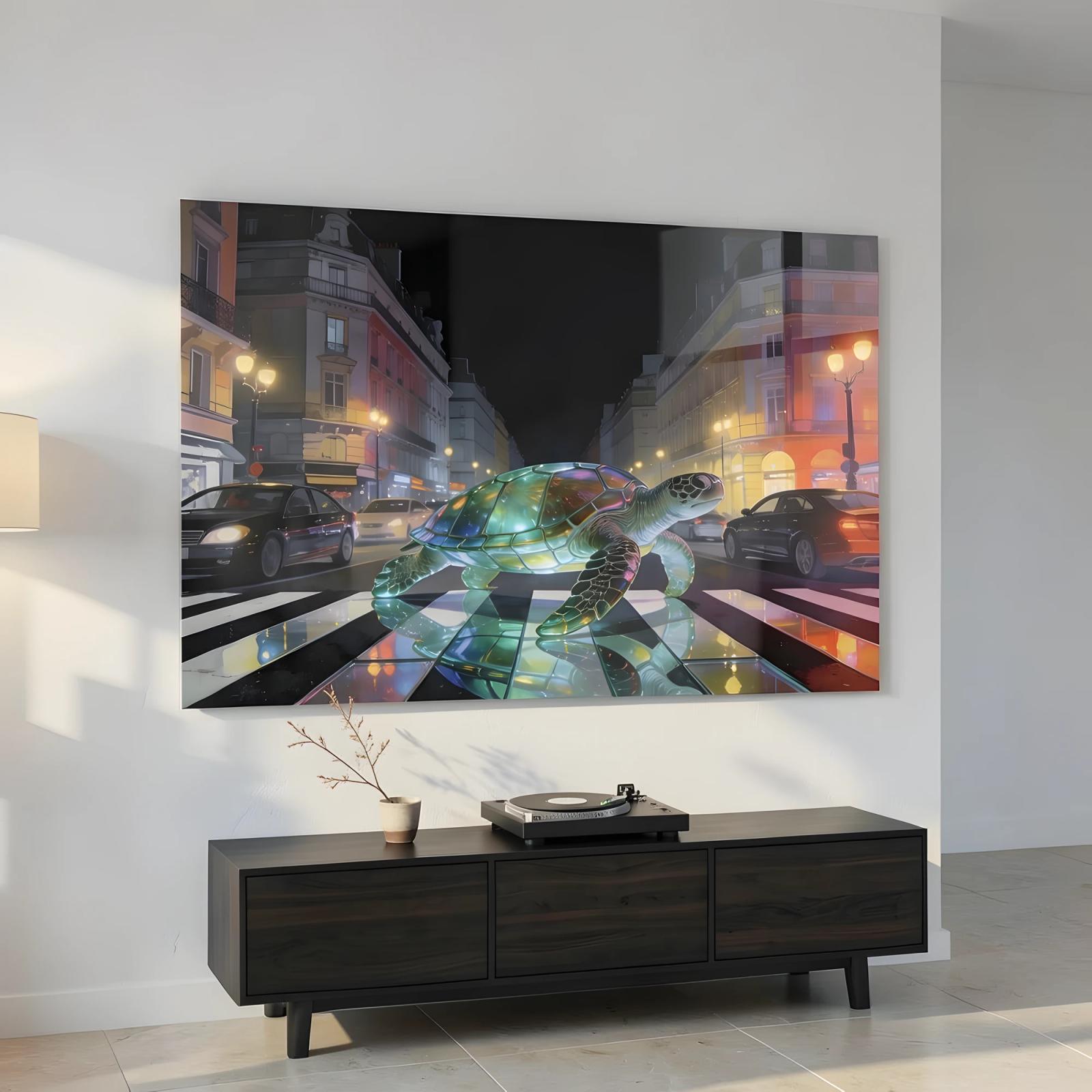 Surreal Sea Turtle City Night Glass Wall Art — 4