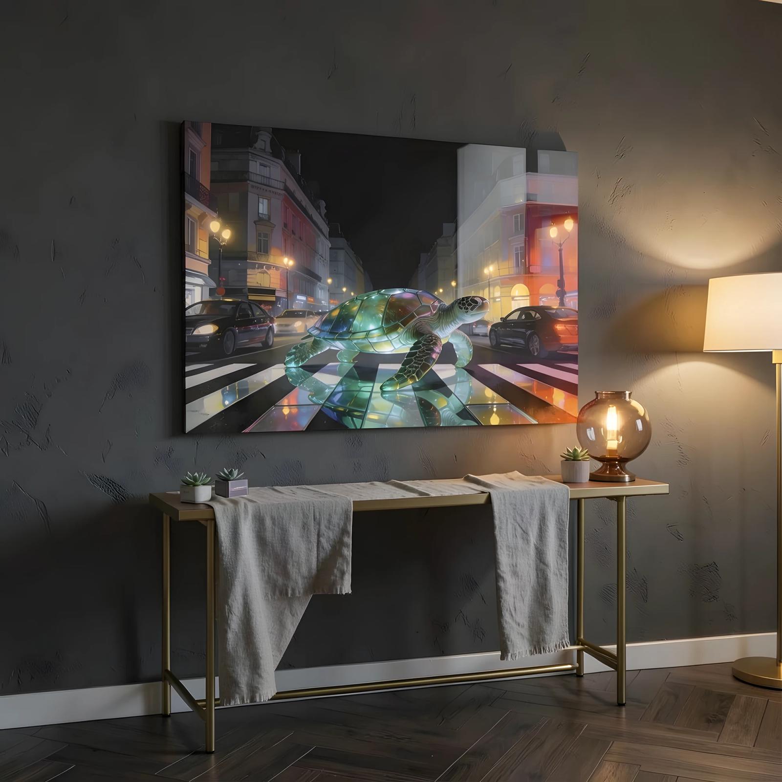 Surreal Sea Turtle City Night Glass Wall Art — 5