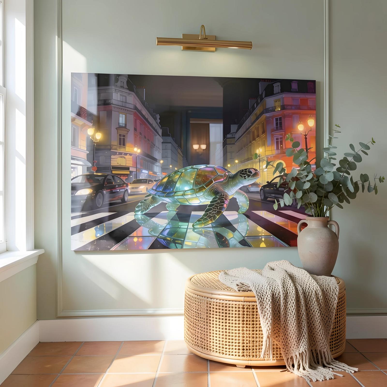 Surreal Sea Turtle City Night Glass Wall Art — 6