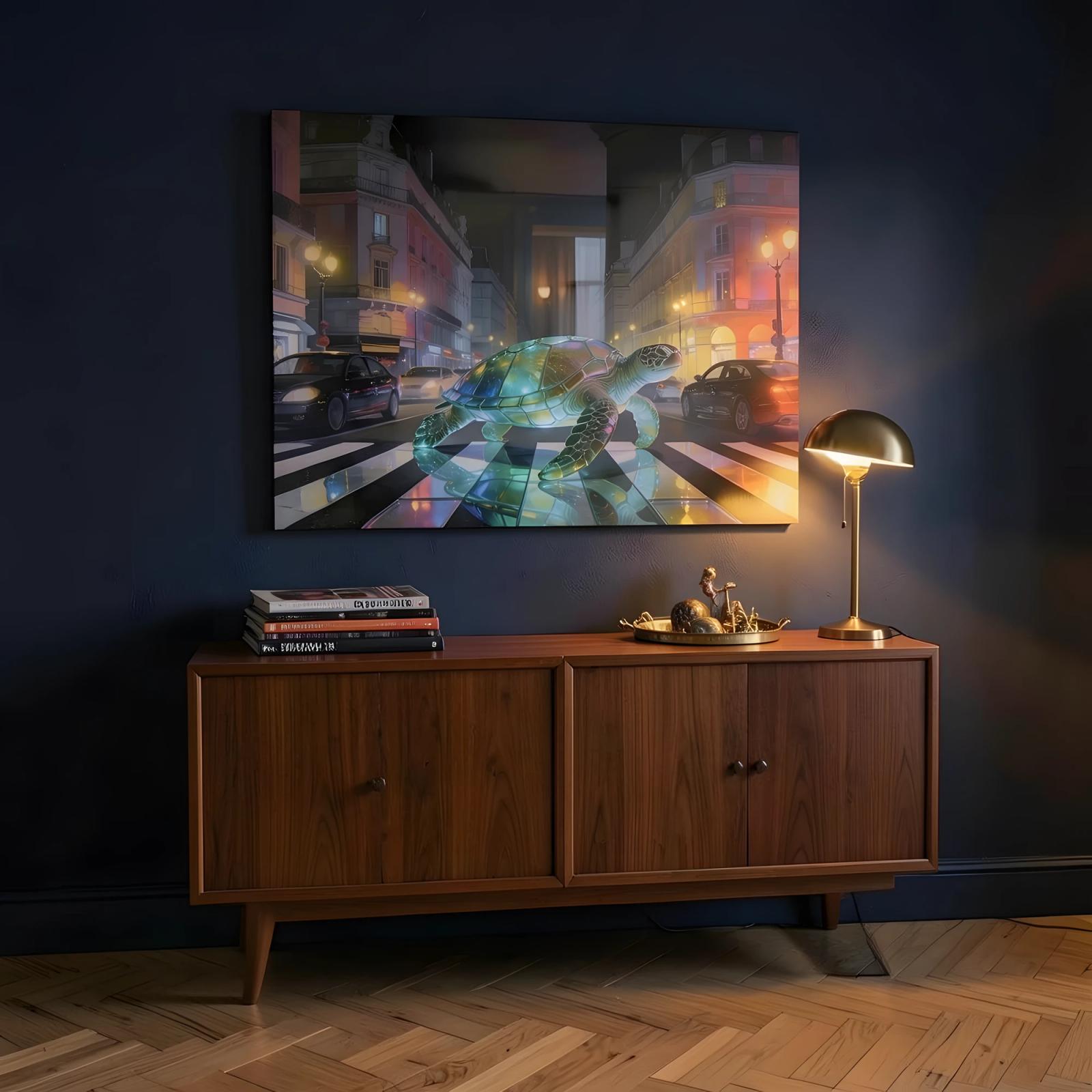 Surreal Sea Turtle City Night Glass Wall Art — 7