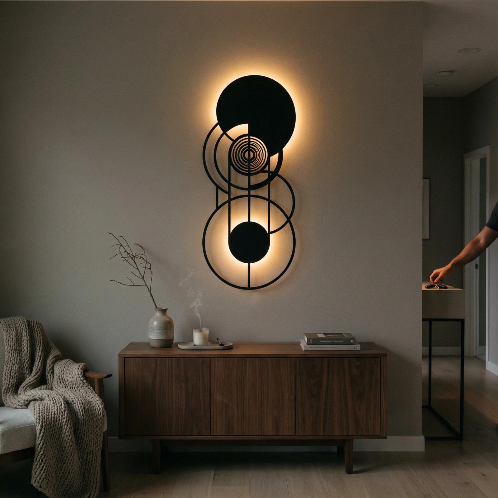 Geometric Abstract Metal Wall Art – Bauhaus Orbit, Modern Living Room Decor