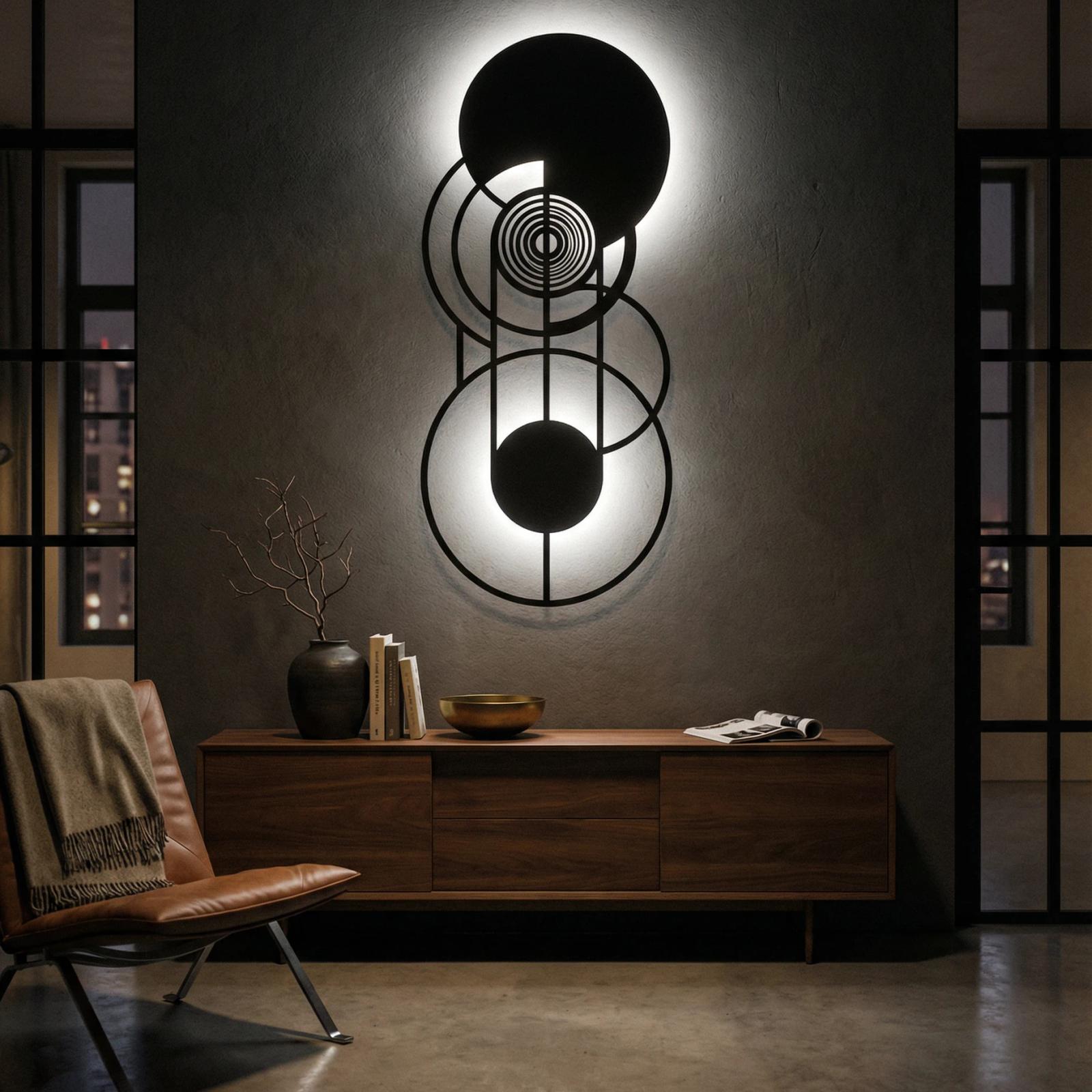 Geometric Abstract Metal Wall Art – Bauhaus Orbit, Modern Living Room Decor — 9
