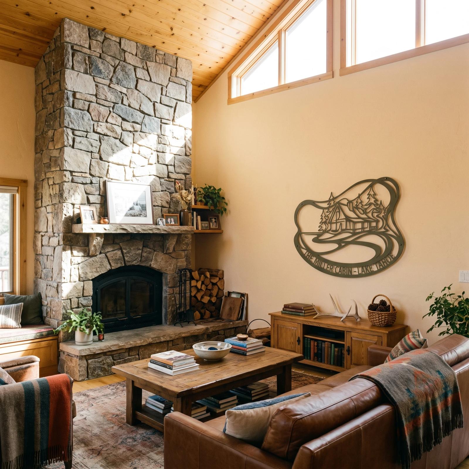 Custom Mountain Cabin Metal Wall Art – Tahoe Lodge, Rustic Farmhouse Decor — 2