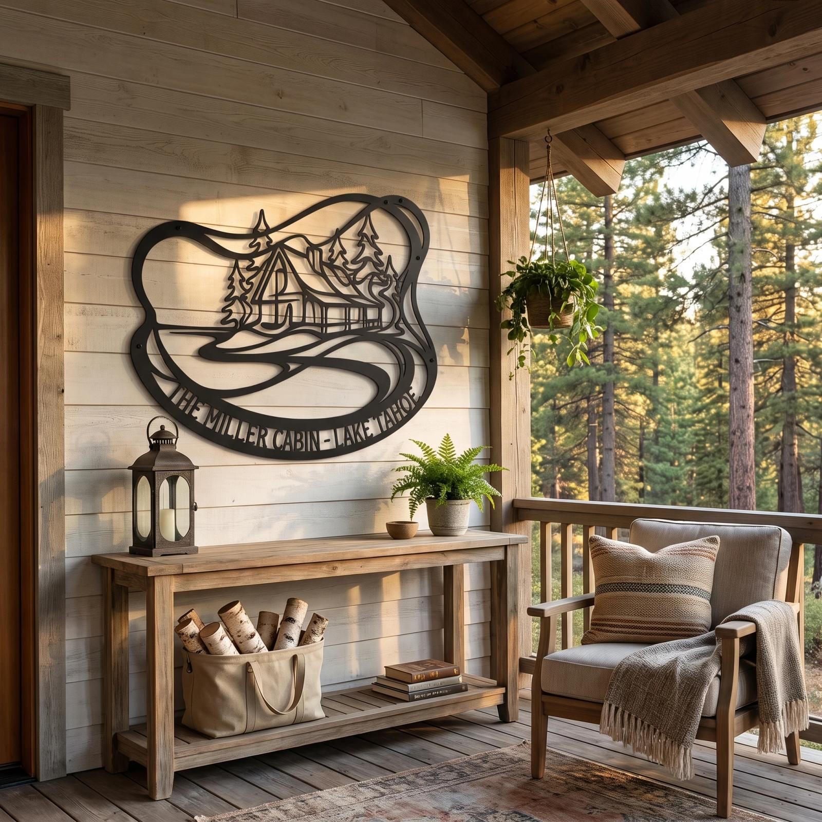 Custom Mountain Cabin Metal Wall Art – Tahoe Lodge, Rustic Farmhouse Decor — 4