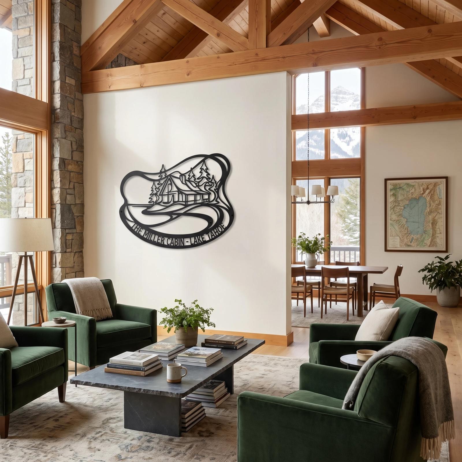 Custom Mountain Cabin Metal Wall Art – Tahoe Lodge, Rustic Farmhouse Decor — 5