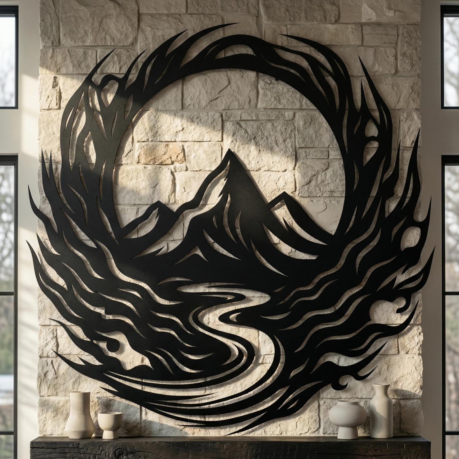 Mountain Peak Metal Wall Art – River Valley Crest, Rustic Living Room Decor — 2