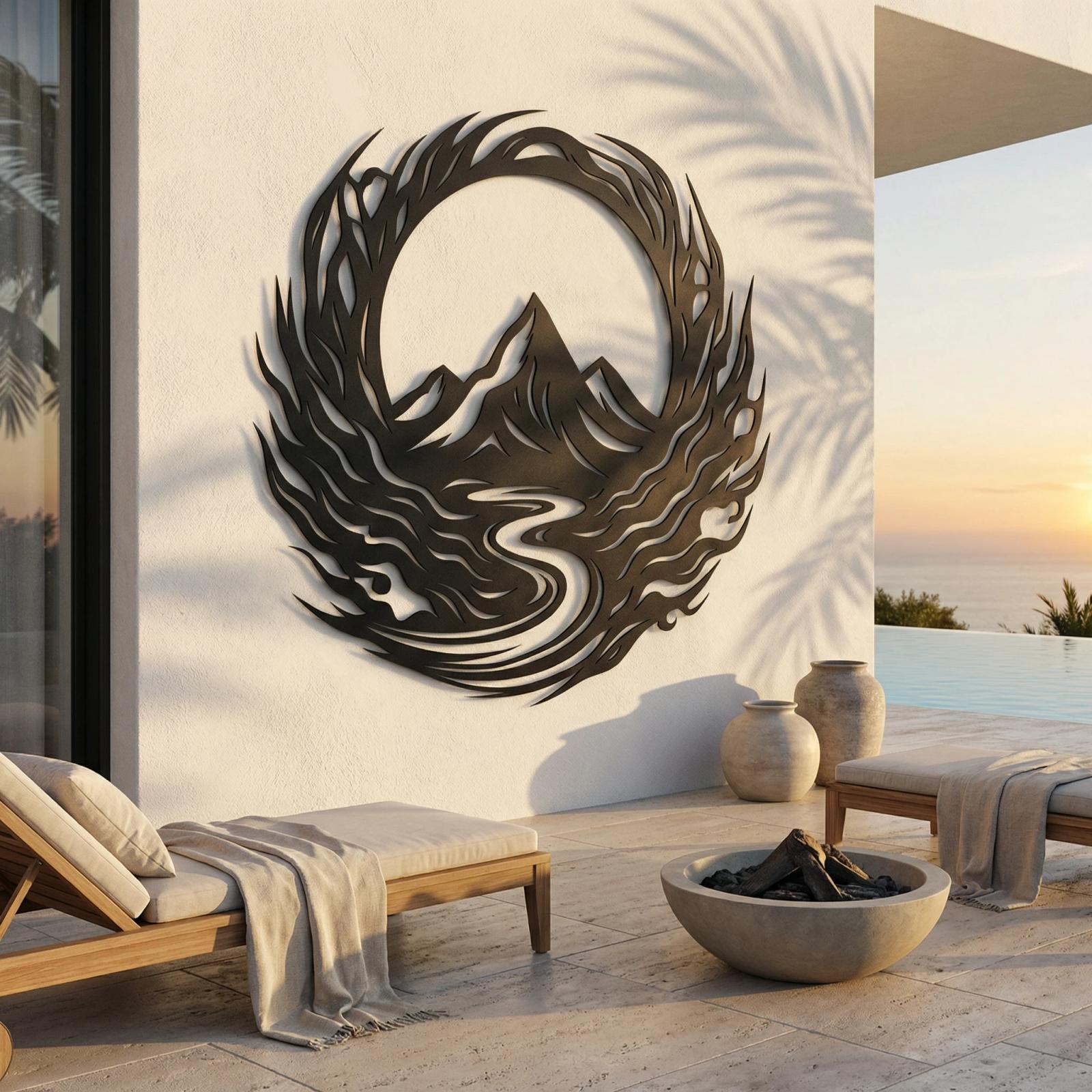 Mountain Peak Metal Wall Art – River Valley Crest, Rustic Living Room Decor — 9