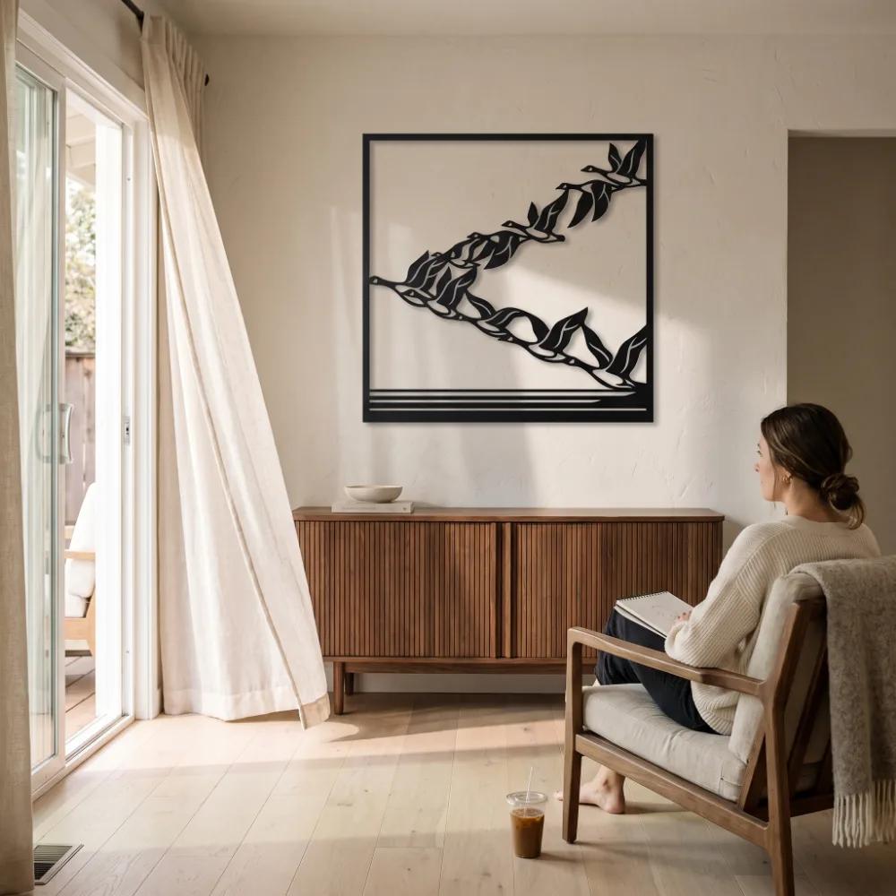 Flying Geese Metal Wall Art – Northbound Flight, Rustic Cabin & Lake House Decor — 4