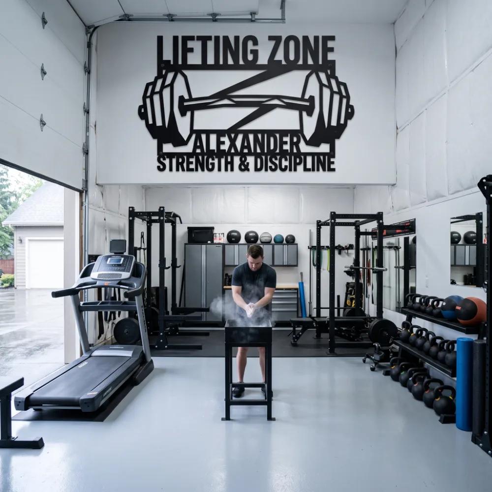 Lifting Zone Metal Wall Art – Personalized Barbell Sign, Home Gym Decor — 3