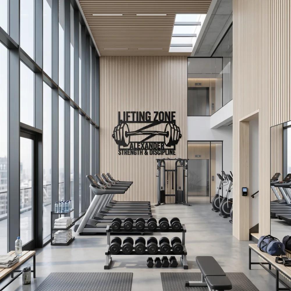 Lifting Zone Metal Wall Art – Personalized Barbell Sign, Home Gym Decor — 5