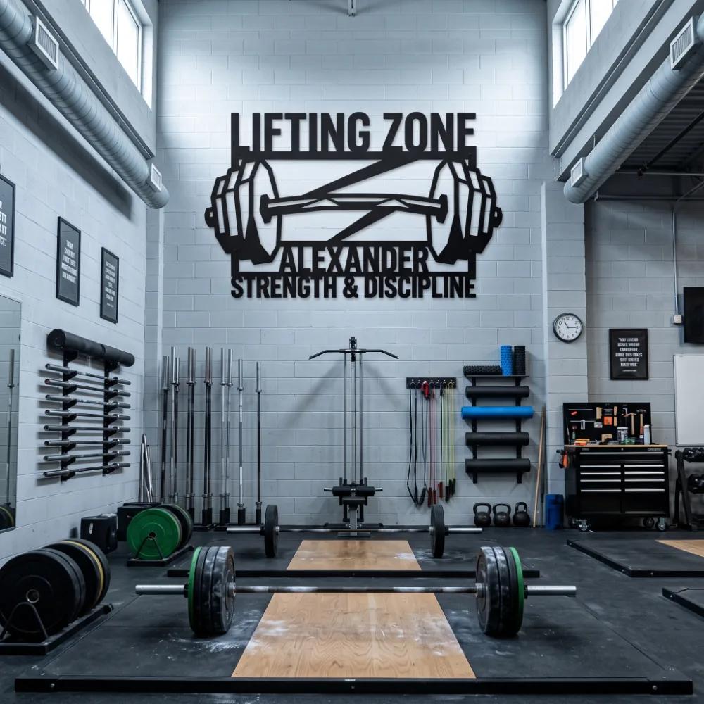 Lifting Zone Metal Wall Art – Personalized Barbell Sign, Home Gym Decor — 7