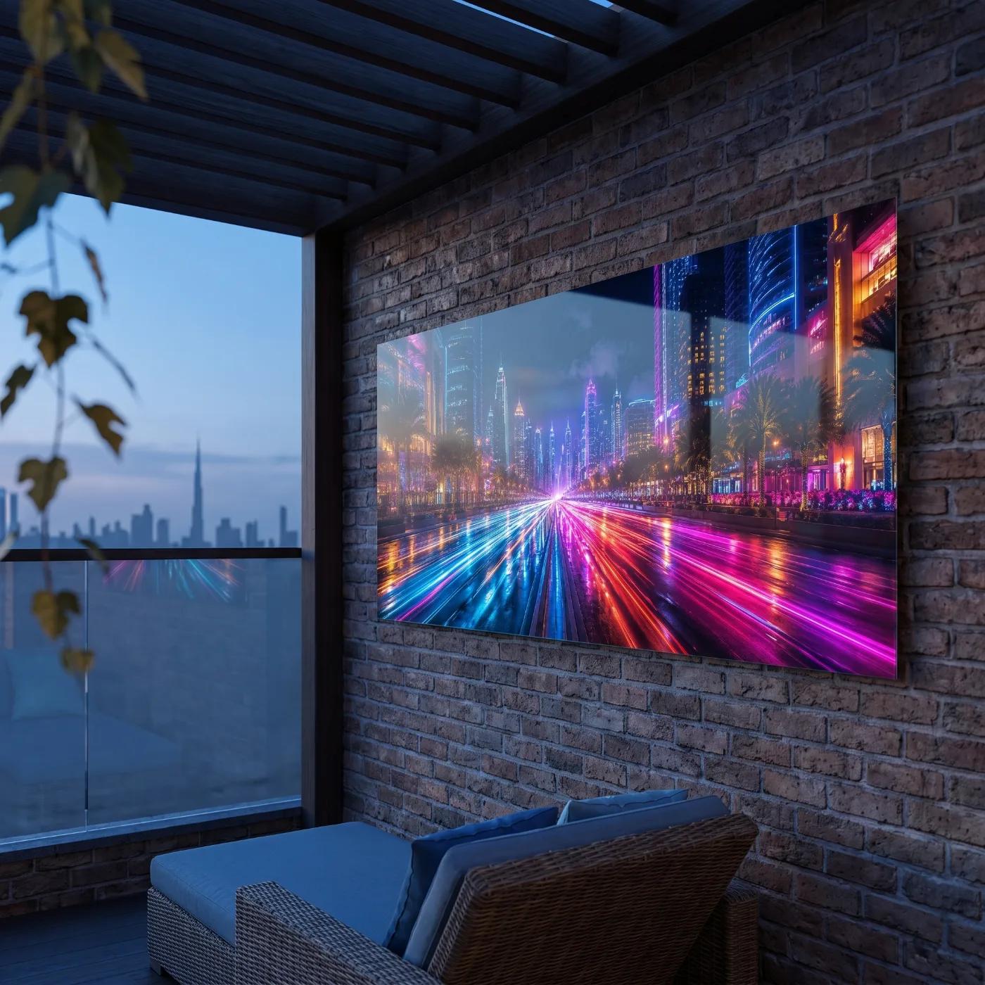 Neon City Skyline Wall Art Light Trails Cityscape | Glass Wall Art — 4