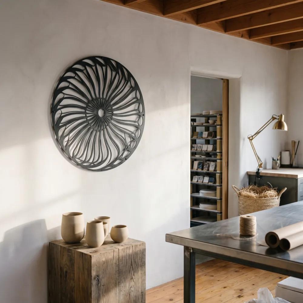 Round Spiral Mandala Metal Wall Art – Helix Bloom, Modern Entryway Decor — 7