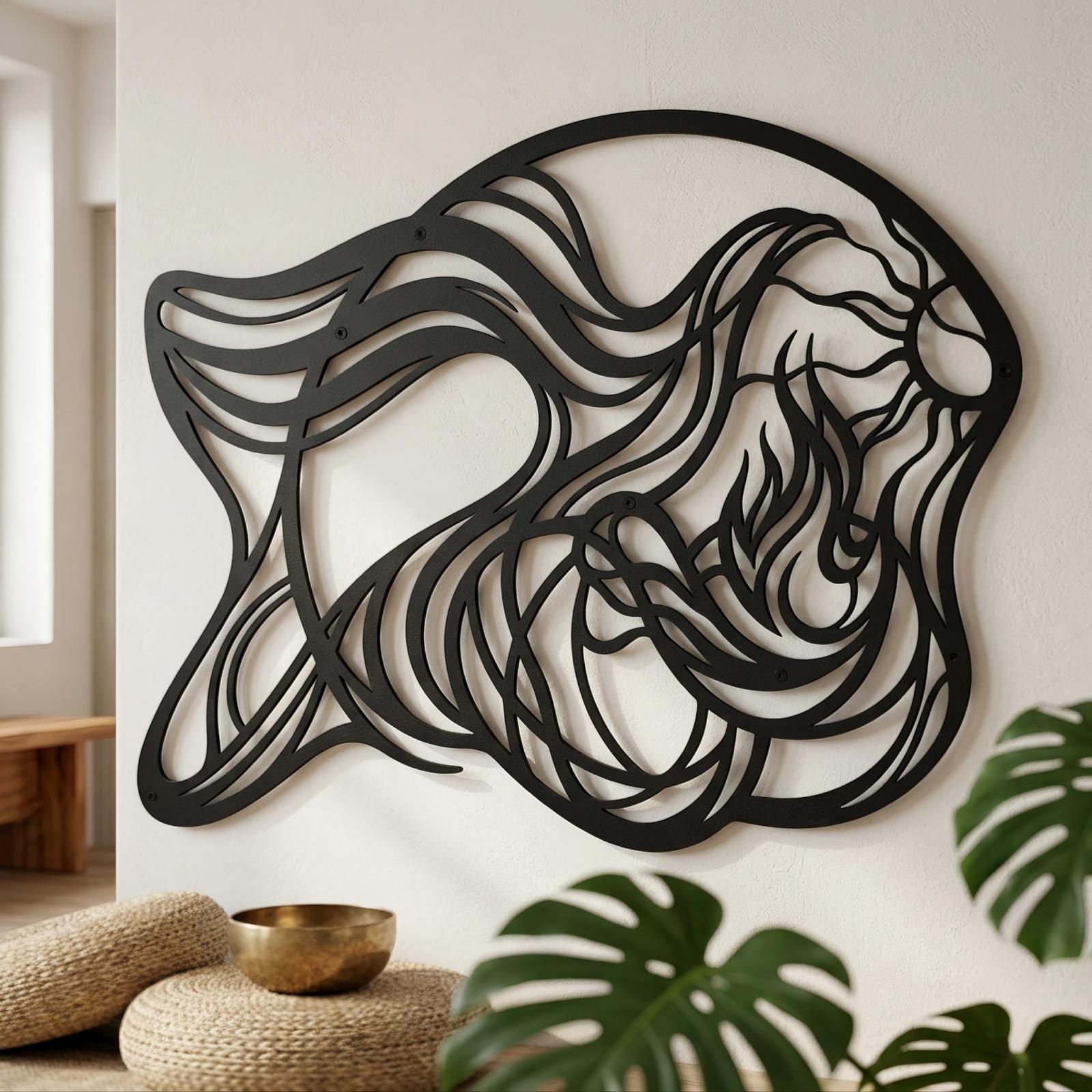 Flowing Hair Woman Metal Wall Art – Goddess Sun, Boho Entryway Decor — 7