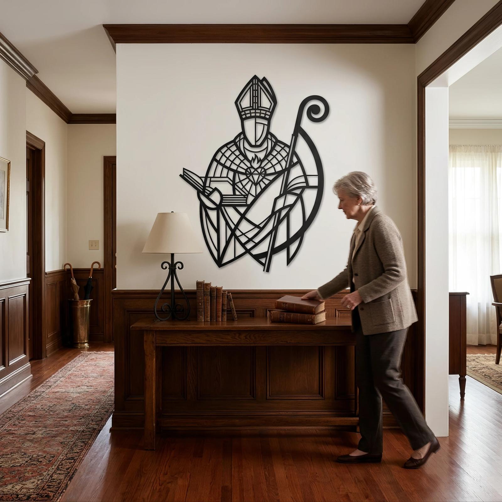Saint Bishop Metal Wall Art – Sacred Heart Silhouette, Religious Home Office Decor — 3