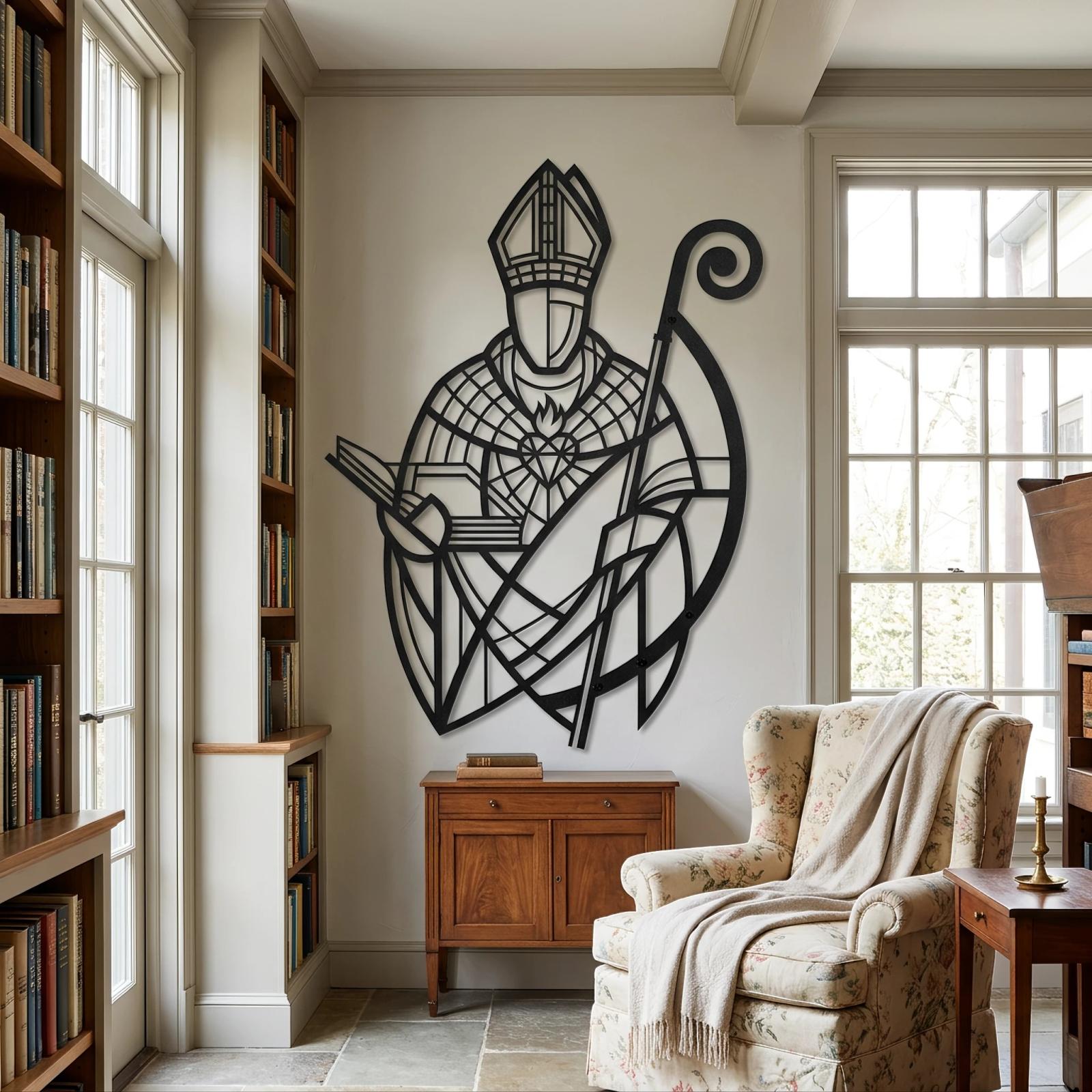 Saint Bishop Metal Wall Art – Sacred Heart Silhouette, Religious Home Office Decor — 4