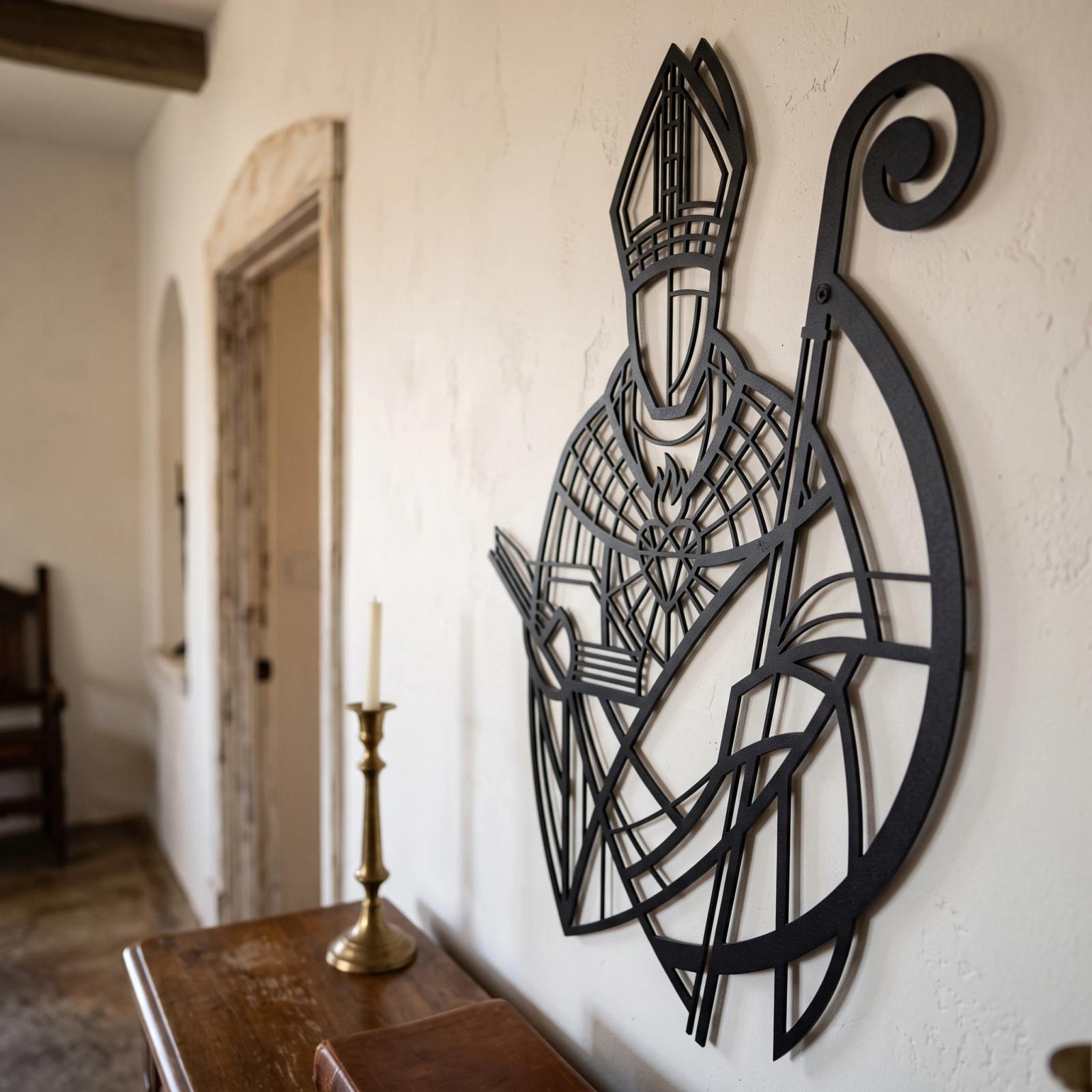Saint Bishop Metal Wall Art – Sacred Heart Silhouette, Religious Home Office Decor — 7