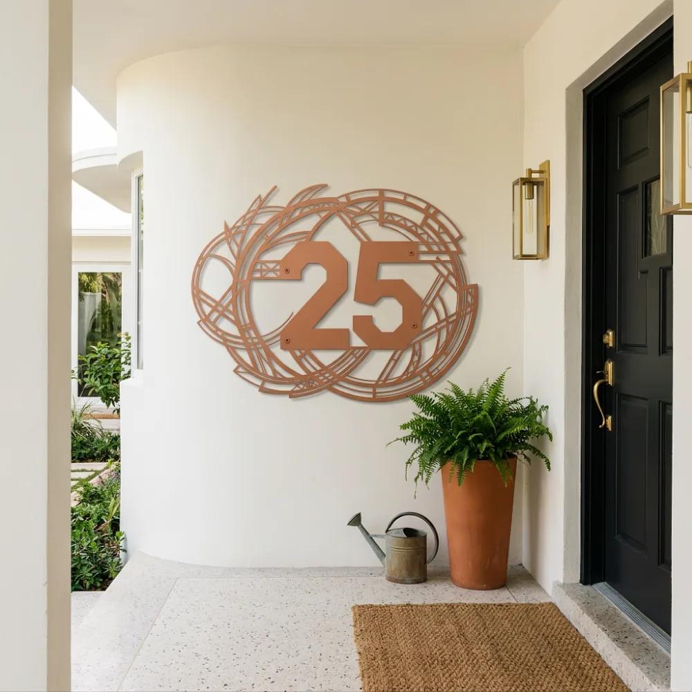 Custom Art Deco Metal House Number Sign – Deco Arrival, Geometric Porch Address Wall Decor