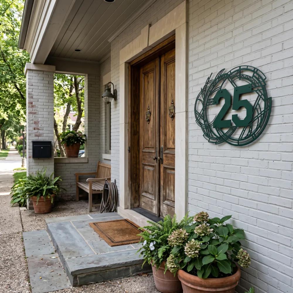 Custom Art Deco Metal House Number Sign – Deco Arrival, Geometric Porch Address Wall Decor — 2