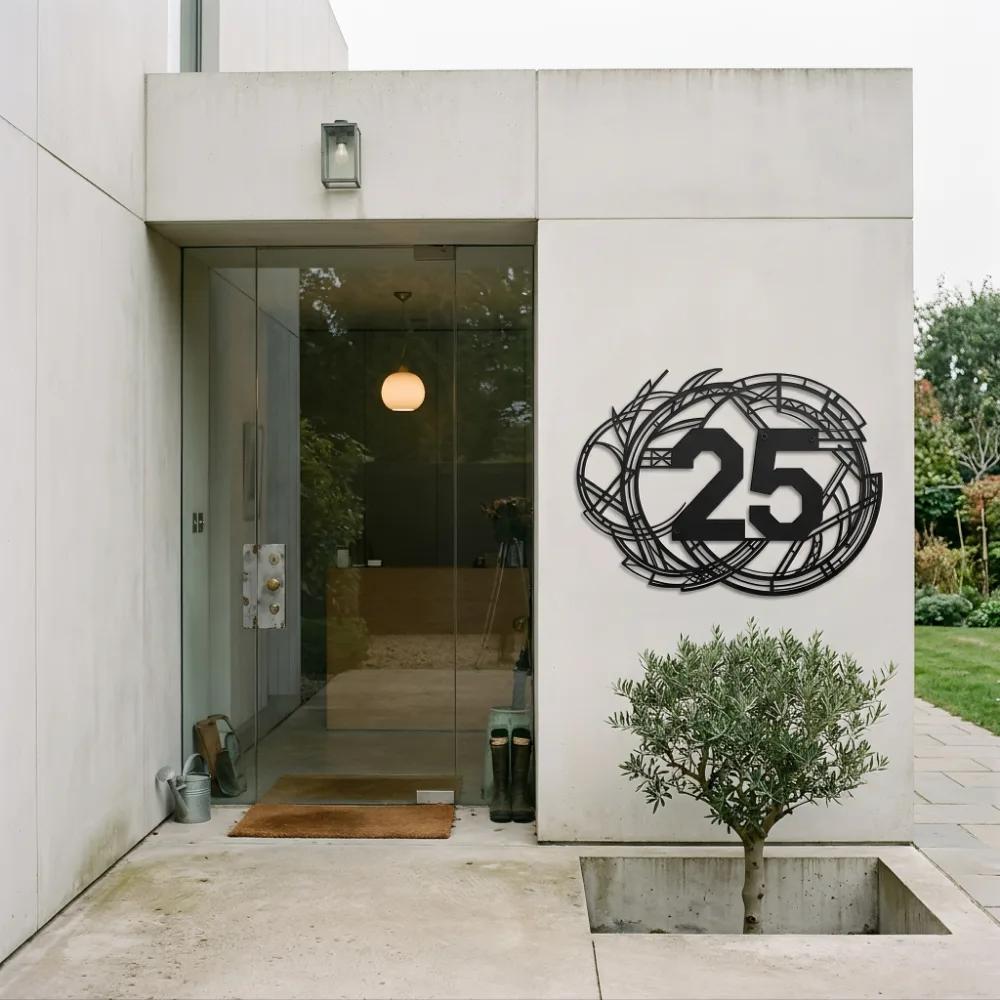 Custom Art Deco Metal House Number Sign – Deco Arrival, Geometric Porch Address Wall Decor — 8